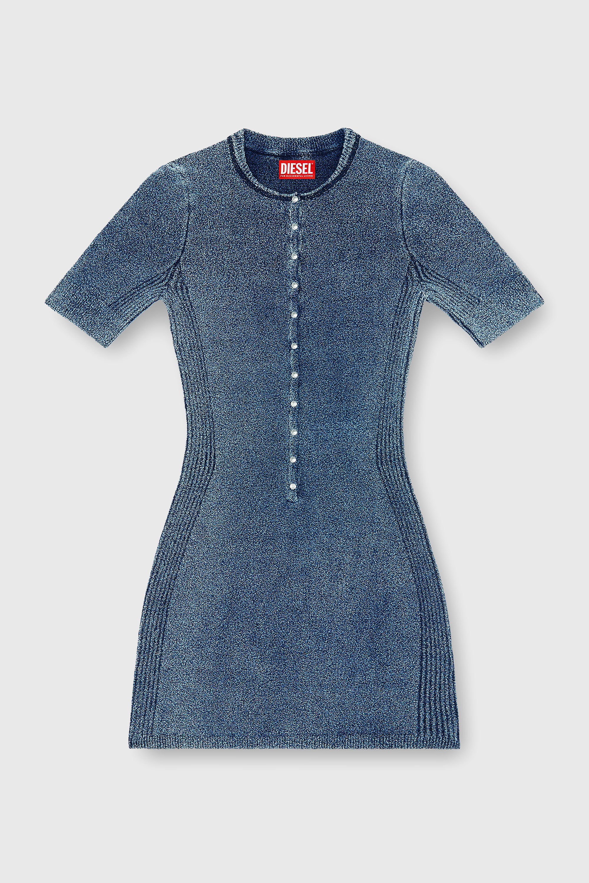 Diesel - M-ESTEE DRESS, Damen Kurzes Kleid aus indigo boucl&eacute;-strick in Mittelblau - 2