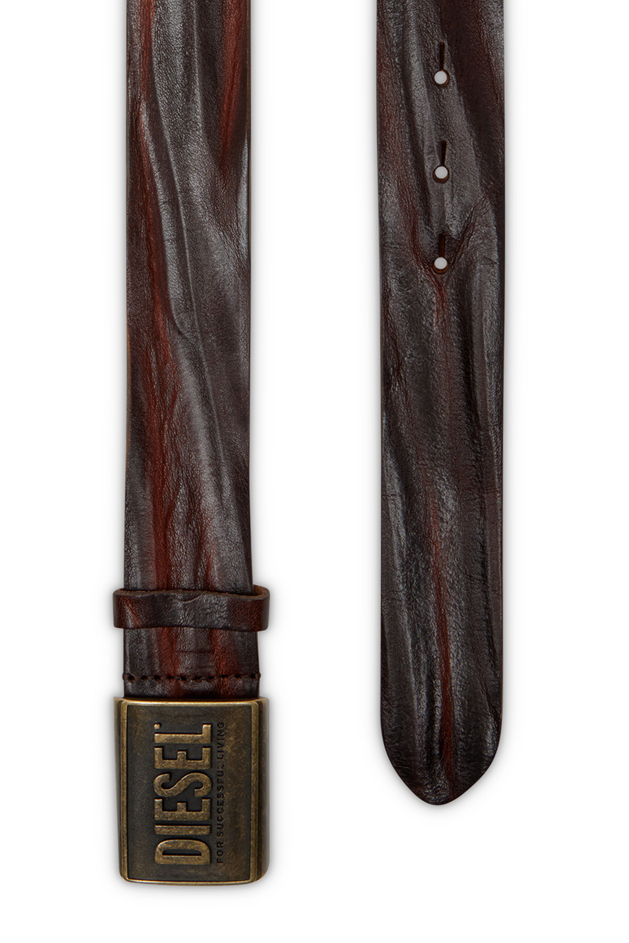 Diesel - B-METAL BISCOTTO, Herren Ledergürtel 4 cm mit Logoplatte in Braun - 2