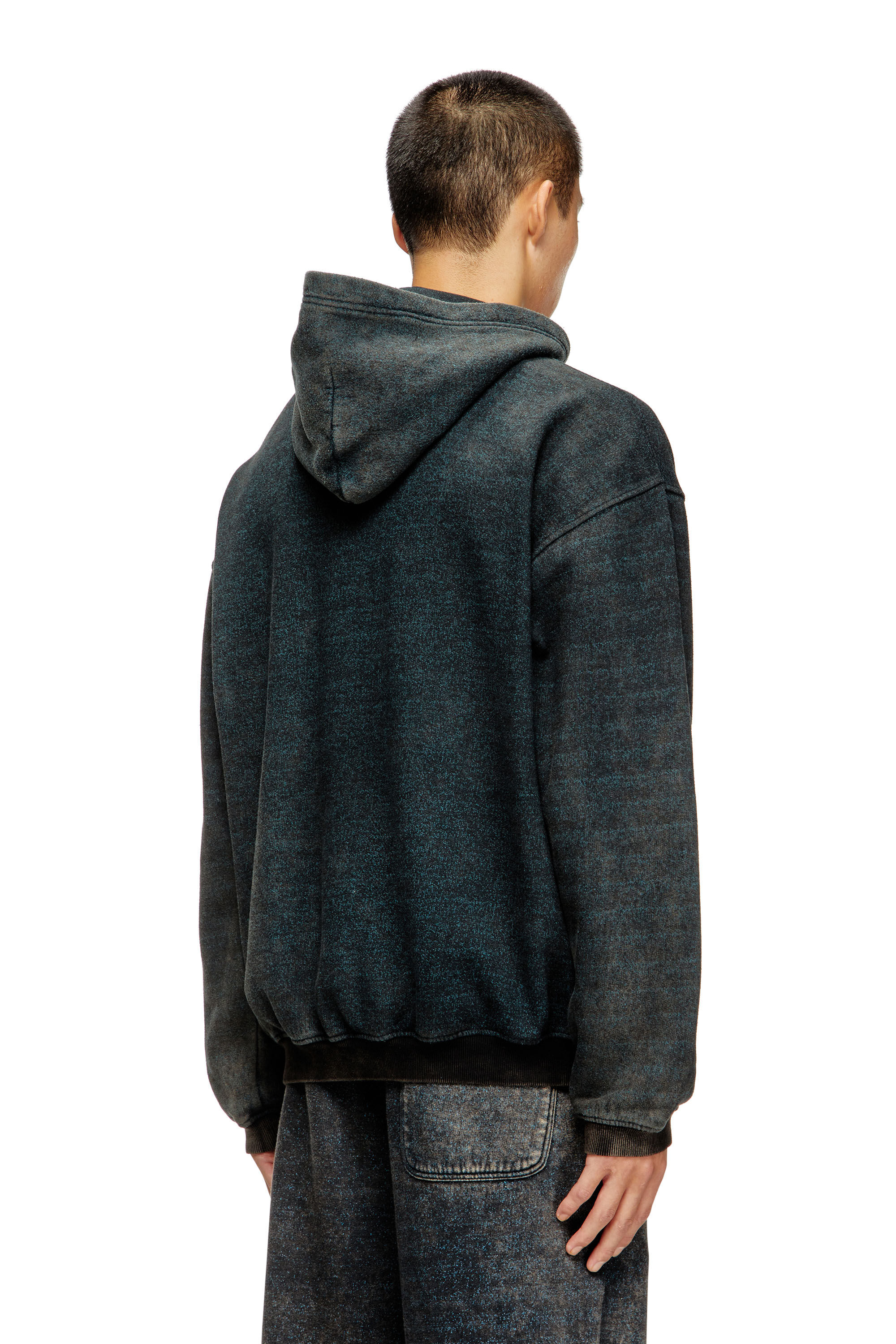 Diesel - S-KAI, Herren Hoodie aus Baumwolle mit Kängurutasche in Schwarz/Blau - 4