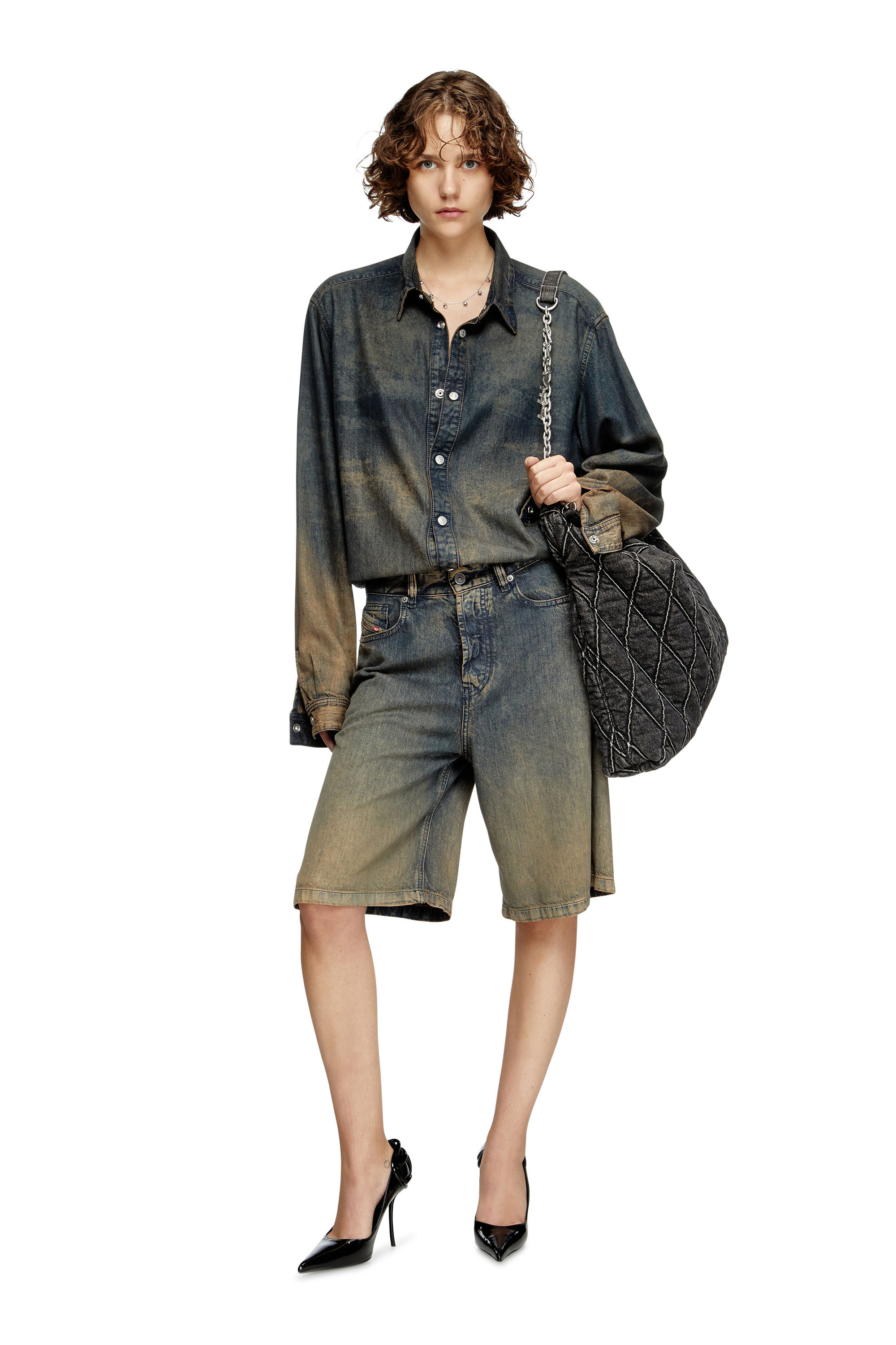 Diesel - DE-SIRE-SHORT-S, Damen Shorts aus nuanciert fließendem Denim in Dunkelblau - 1