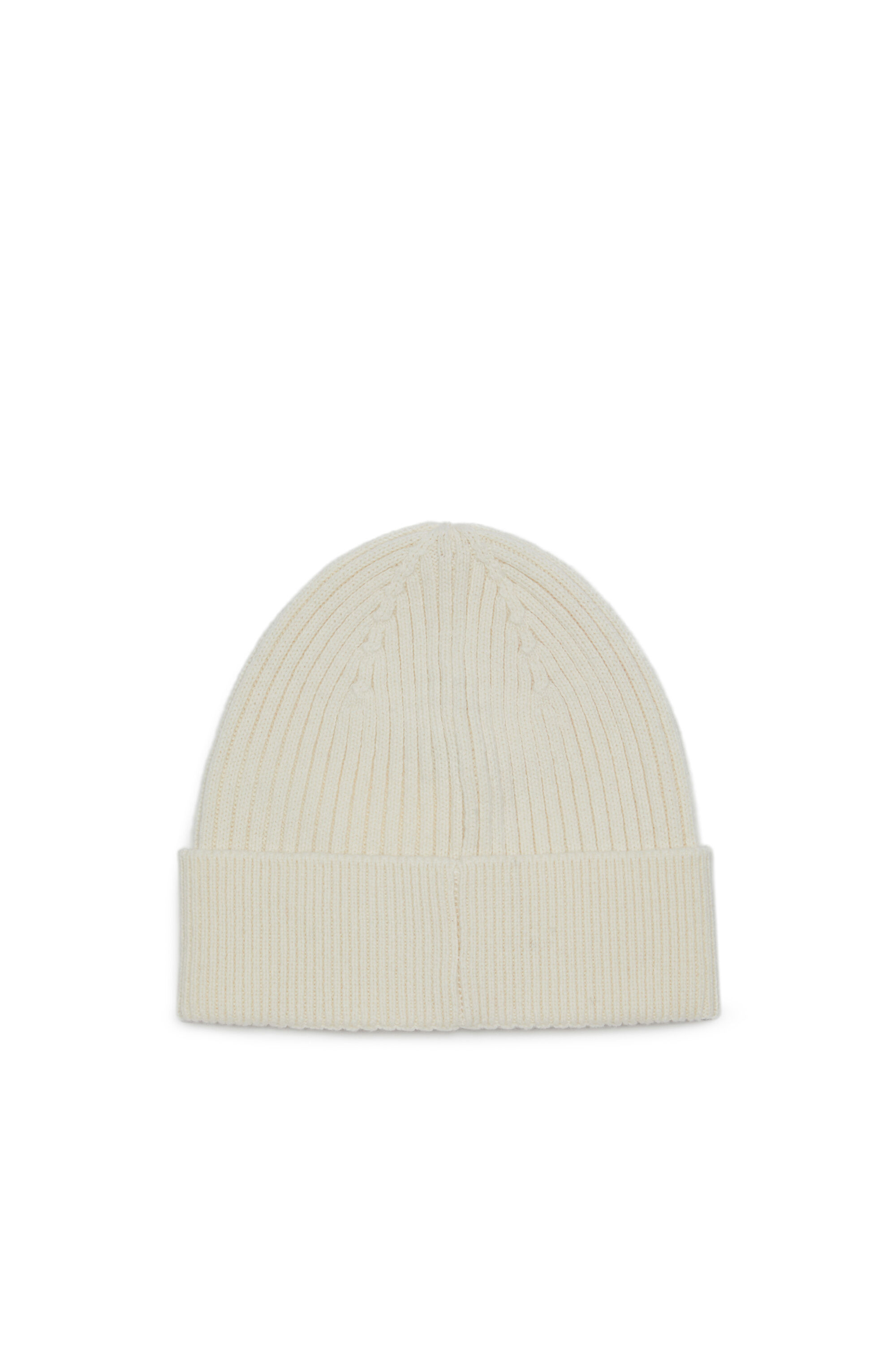 Diesel - K-CODER-H 2X2, Unisex Gerippte Beanie-Mütze mit Logo-Aufnäher in Weiß - 2