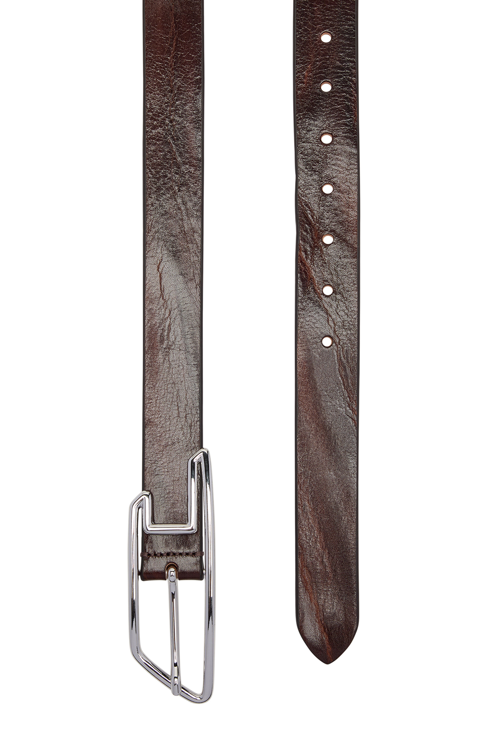 Diesel - B-D LINE 30, Unisex 3 cm breiter G&uuml;rtel aus gewachstem Leder mit D-Logo-Schnalle in Braun - 3