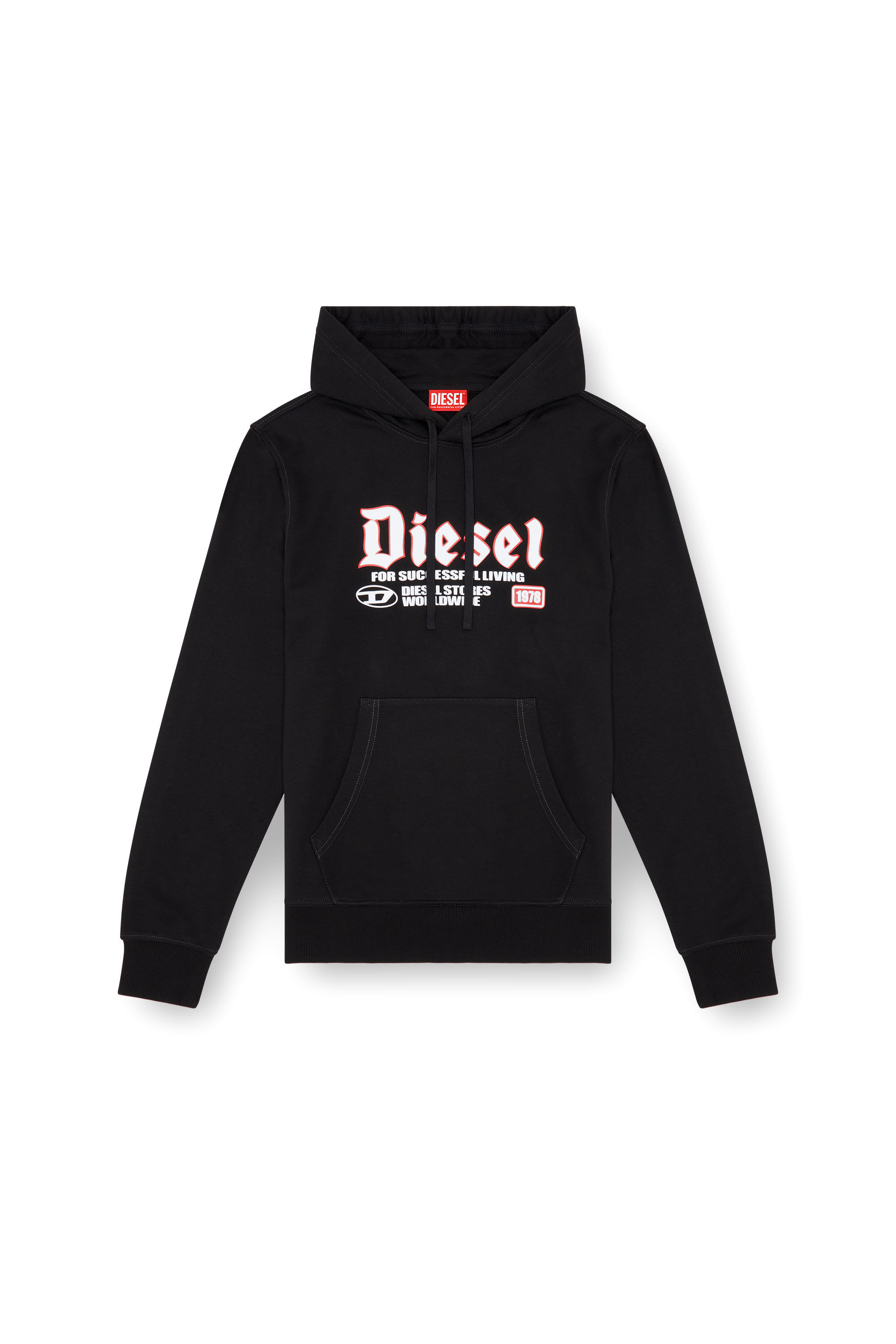 Herren Hoodie mit aufgeflocktem Logo Schwarz Diesel