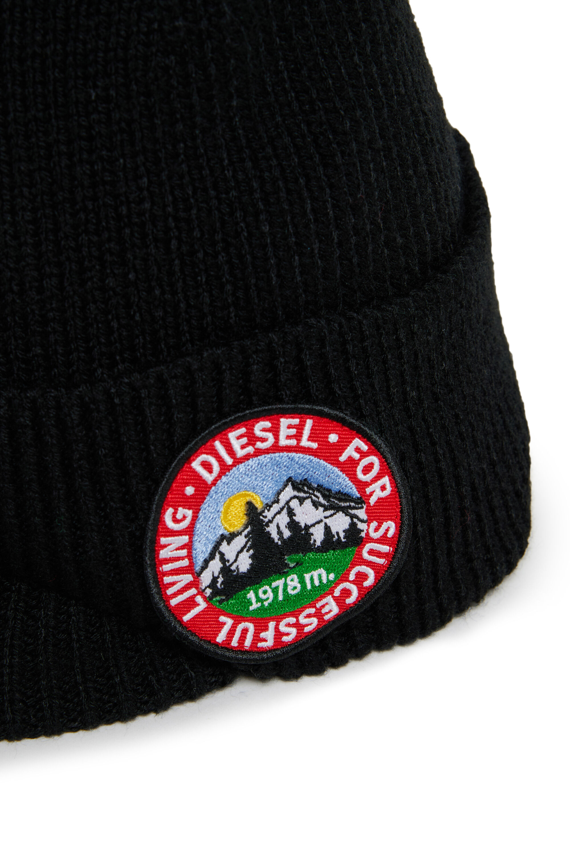 Diesel - FMONTI, Unisex Visor-Beanie aus geripptem Wollstrick in Schwarz - 3