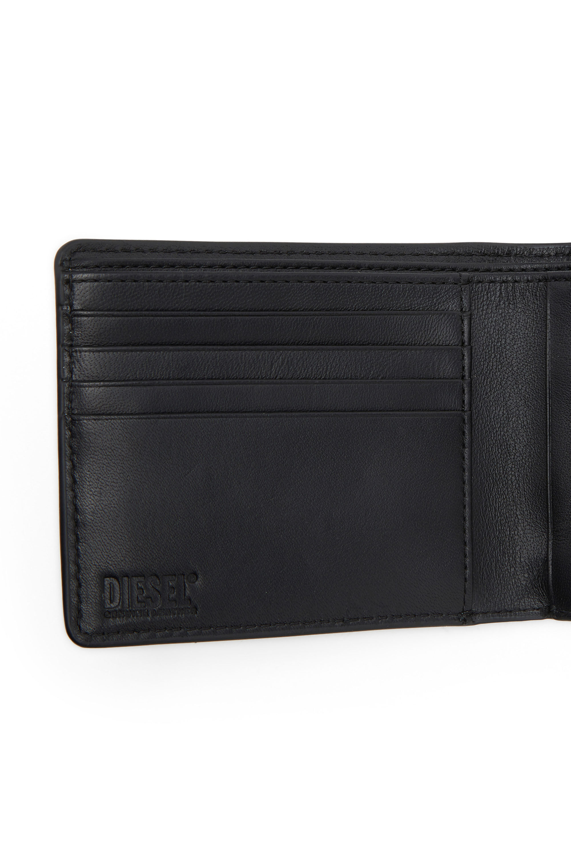 Diesel - JACKRON BI-FOLD COIN S, Man Leather bi-fold wallet with denim print in Blue - Image 3