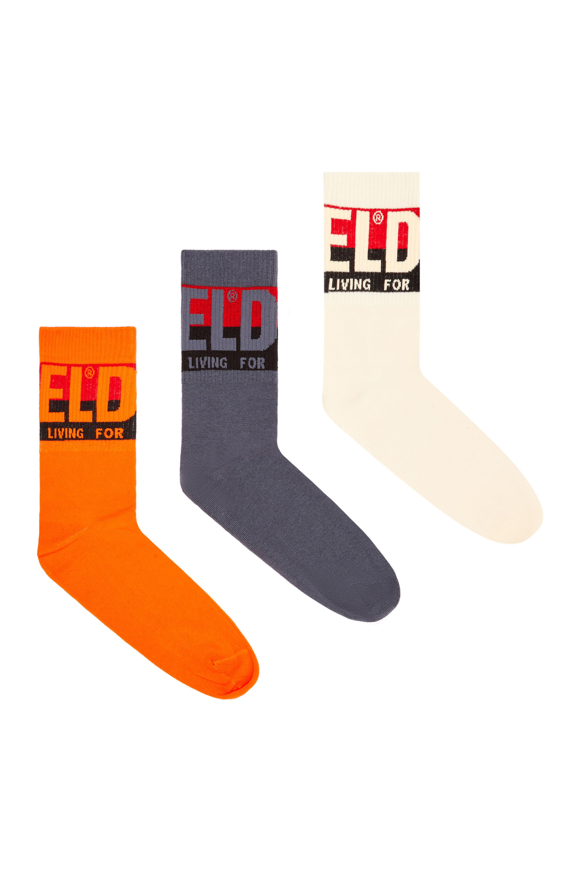 Diesel - SKM-RAY-THREEPACK, Herren Socken im Dreierpack mit Logo-Bündchen in Orange/Grau - 1