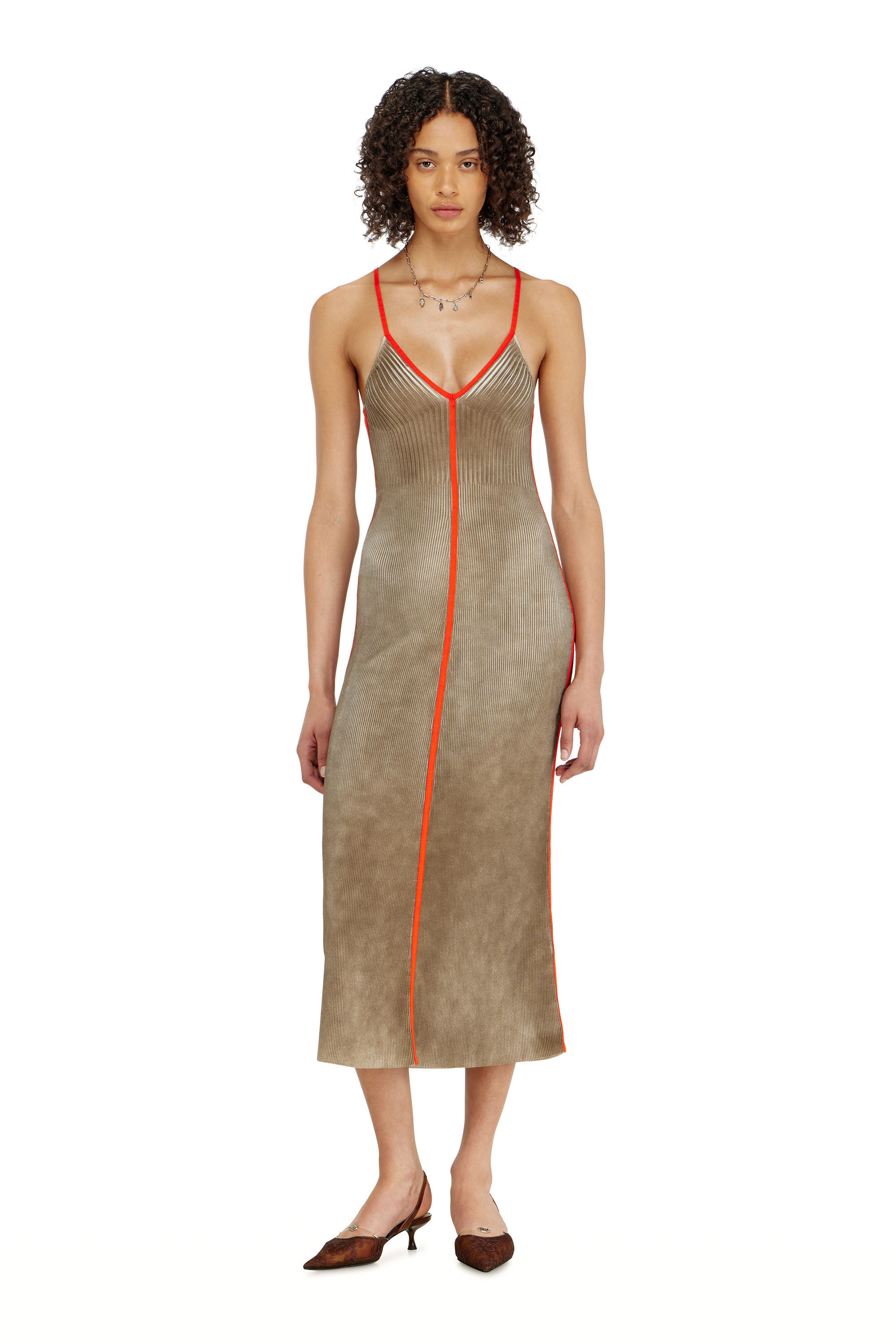 Diesel - M-SARMELA, Damen Rippenstrick-Midikleid mit kontrastierenden B&auml;ndern in null - 3