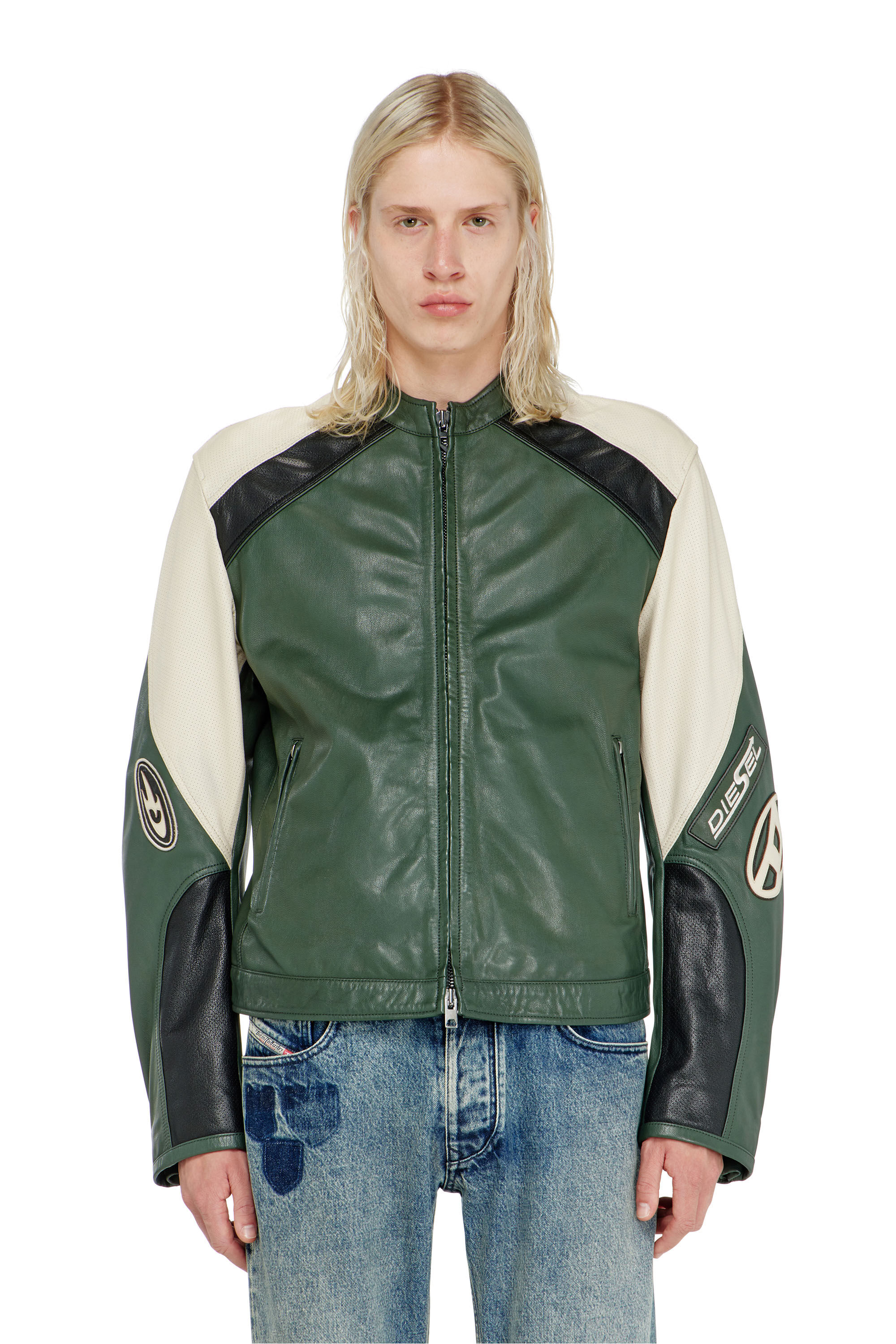 Diesel - L-AHTI, Herren Bikerjacke aus perforiertem Colour-Block-Leder in null - 5