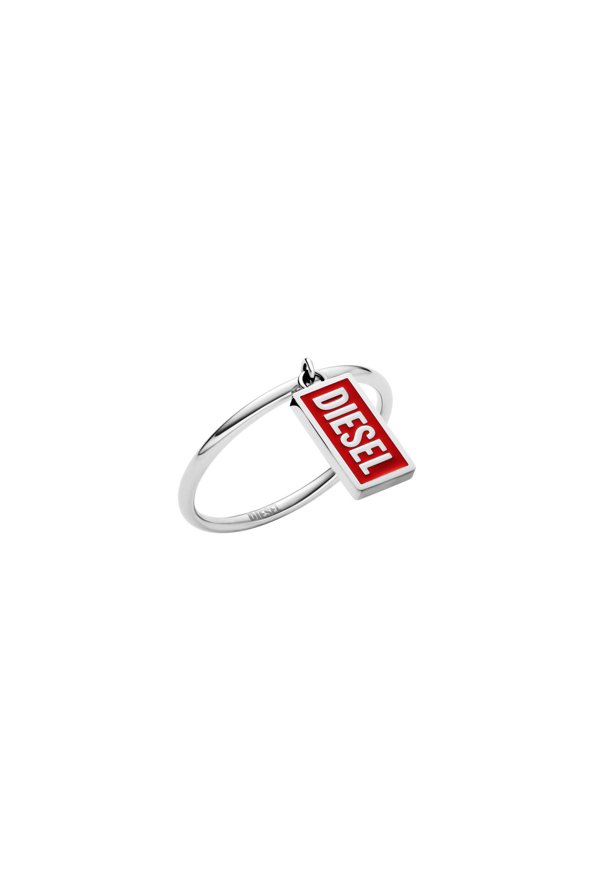 Diesel - DX1618931 JEWELLERY, Unisex Ring mit Logo-Anhänger aus Edelstahl in Rot - 1