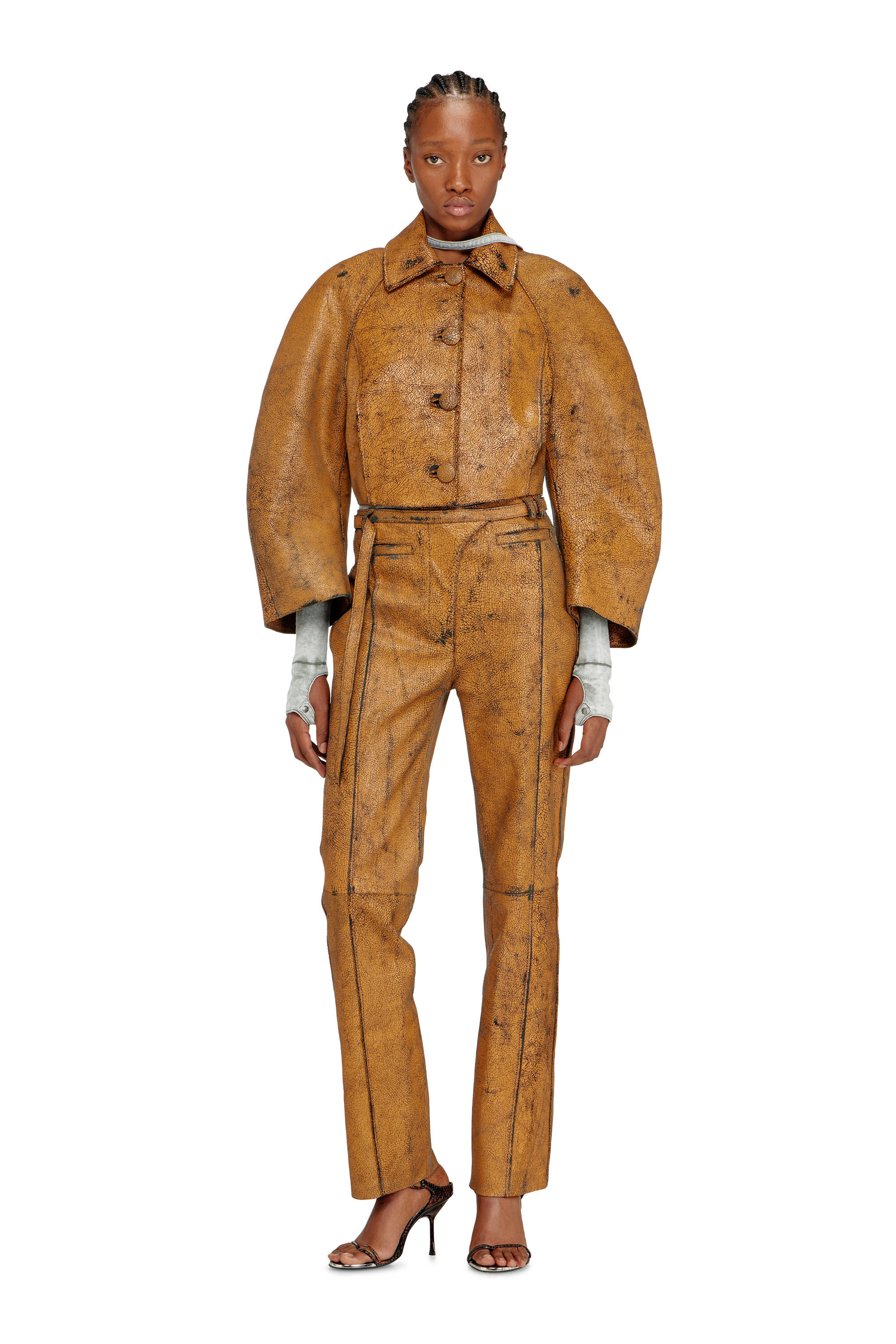 Diesel - L-RAYA, Damen Verk&uuml;rzte Kokonjacke aus Crackle-Leder in null - 1