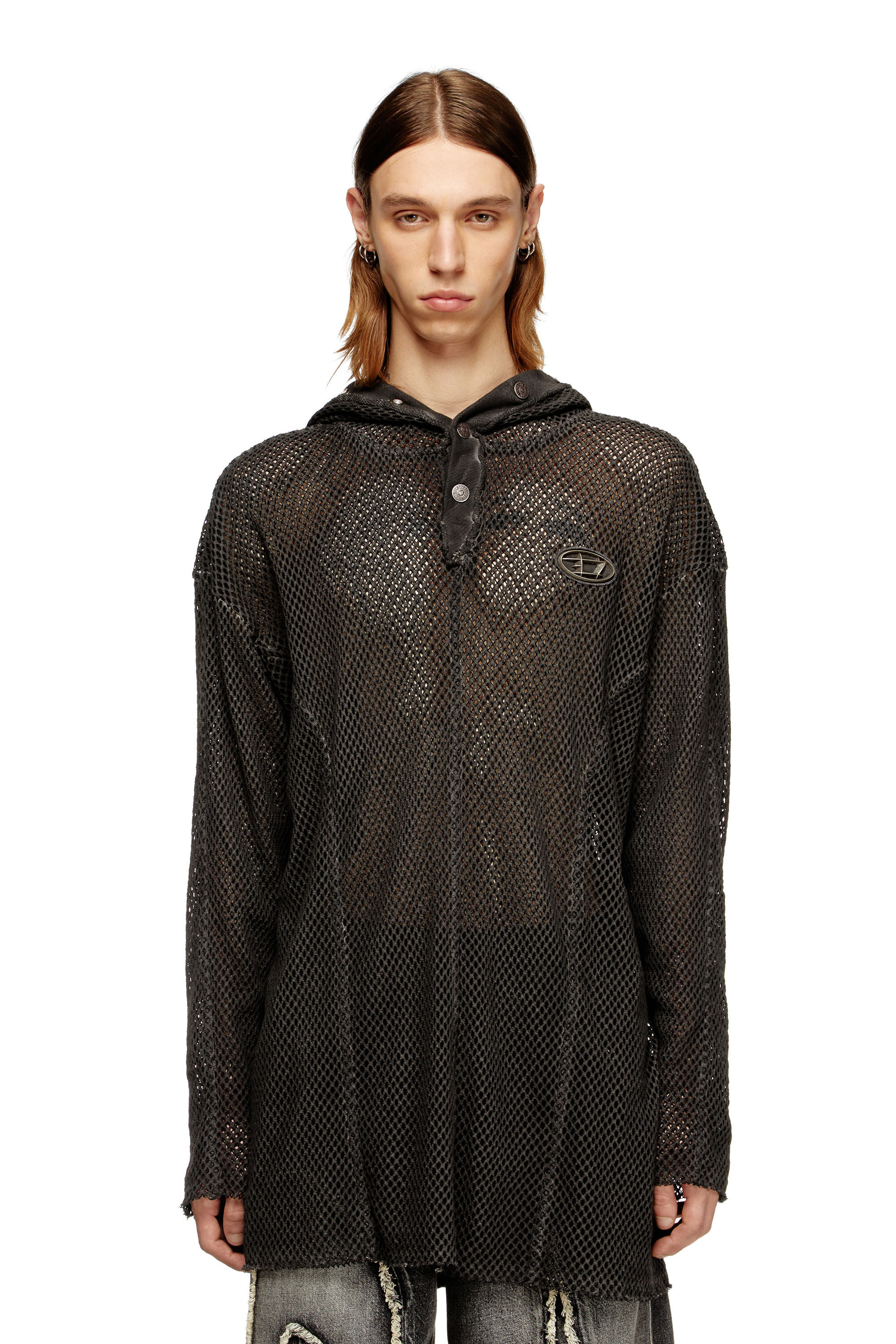 Diesel - S-THUG-FISHNET, Unisex Fischernetz-Hoodie mit vollständig schließendem Kapuzenverschluss in Schwarz - 3