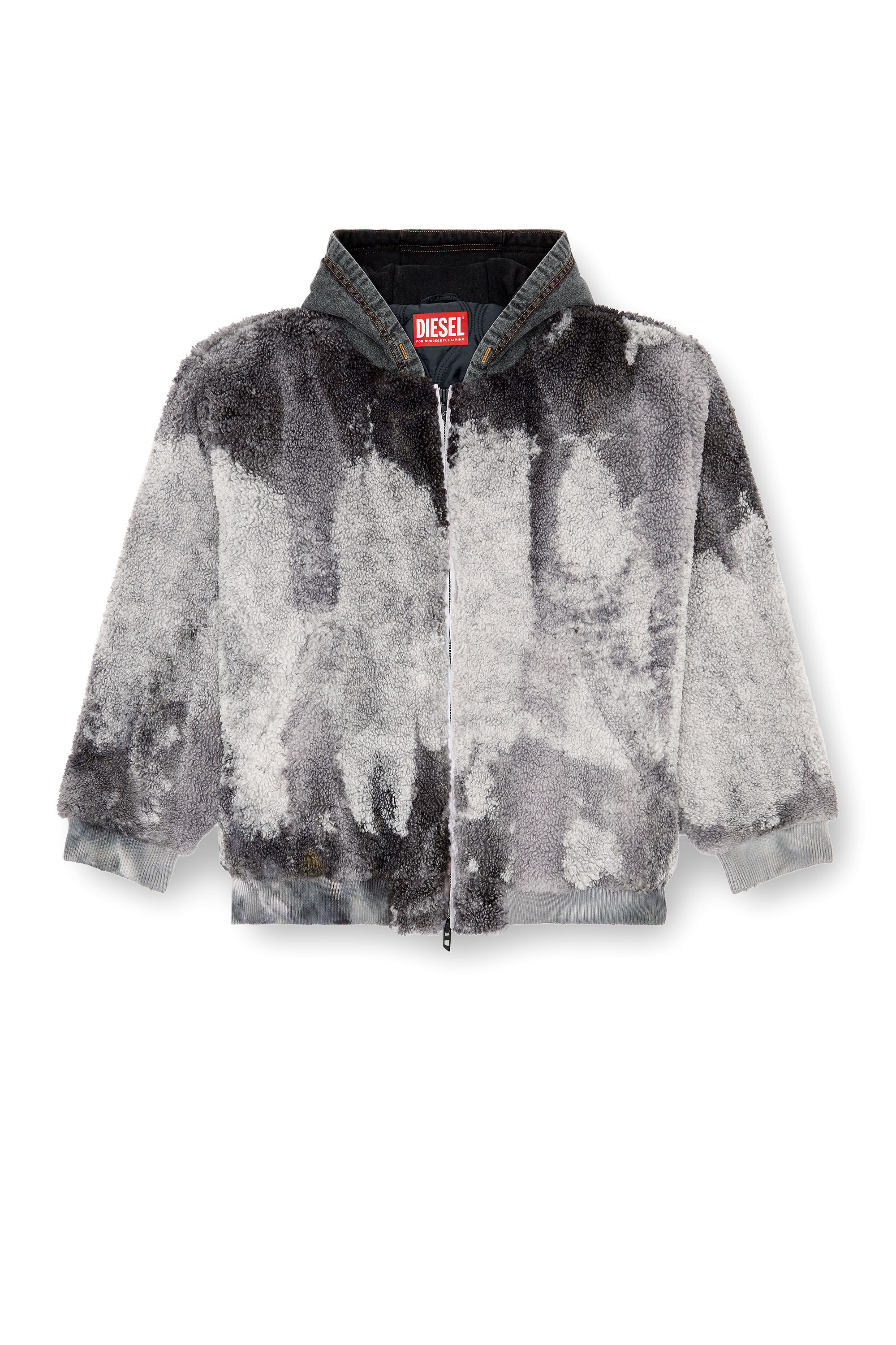 Herren Batik Teddyjacke mit Kapuze aus Denim Grau Diesel
