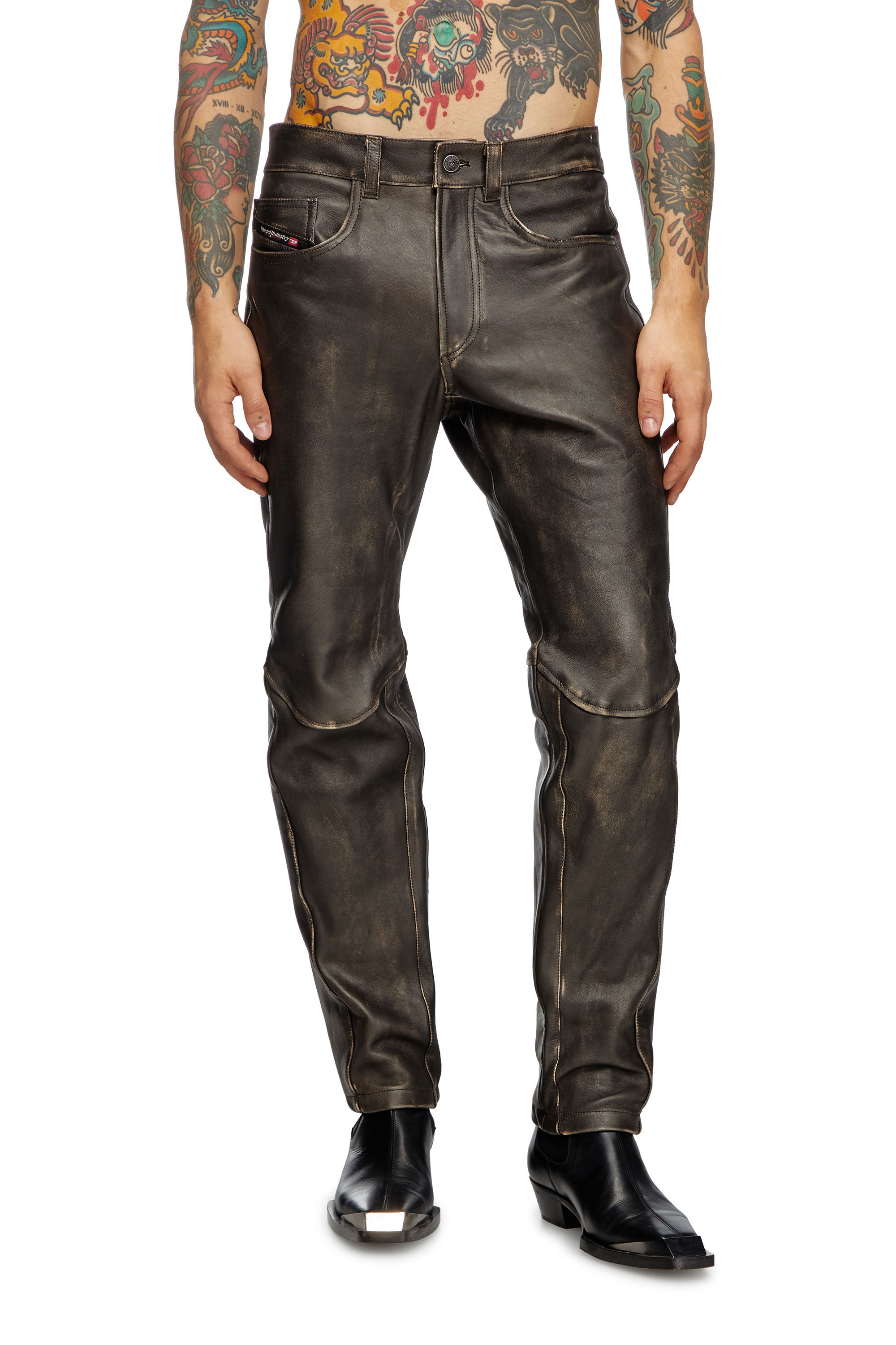 Diesel - P-NASH-LEAT, Herren Distressed-Lederhose in Schwarz - 3