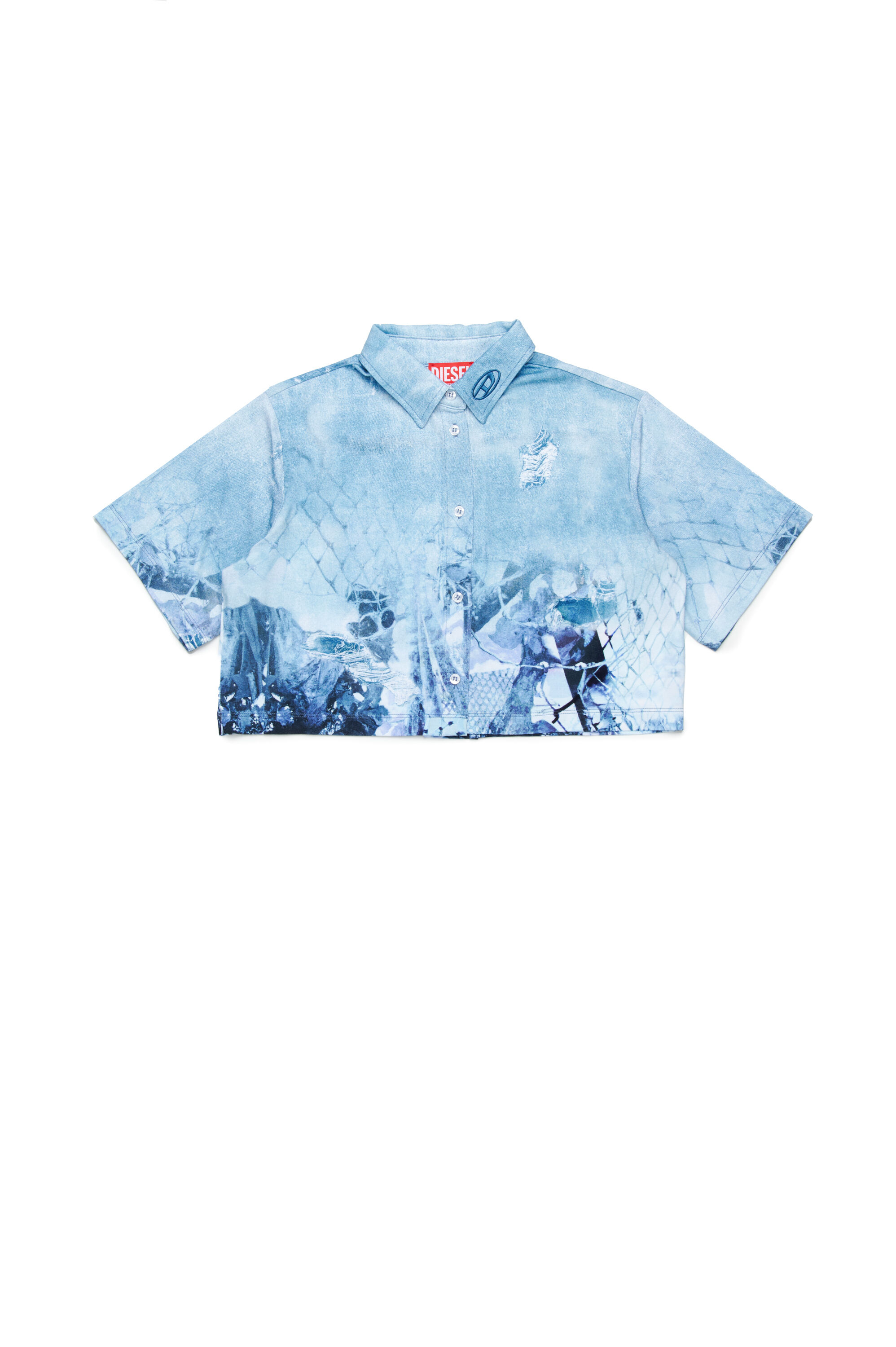 Diesel - CERDY, Damen Kurzes Hemd mit Camouflower-Print in Hellblau - 1