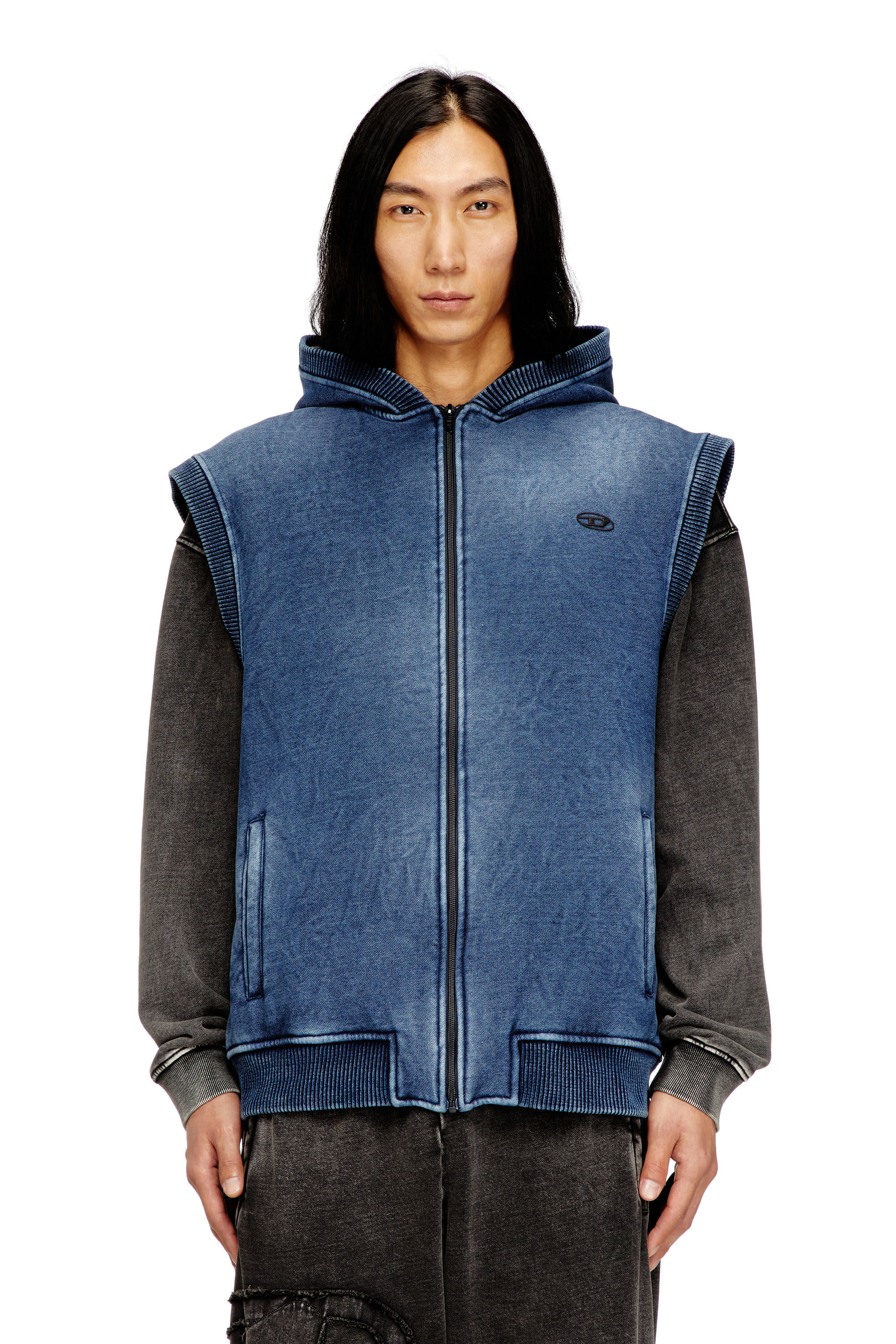 Diesel - S-HAKEL, Man's Teddy-lined sleeveless zip-up hoodie in null - 2
