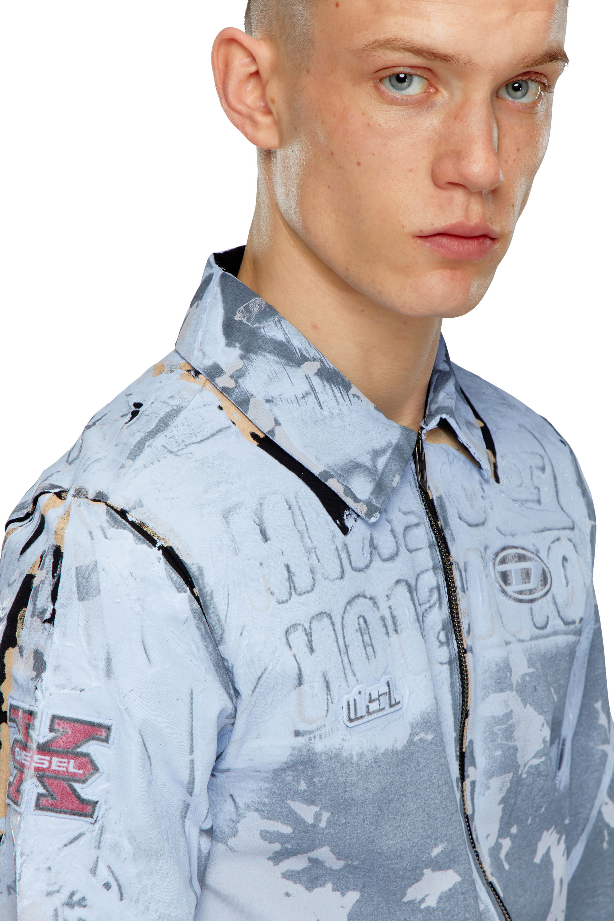 Diesel - S-CORSE-P1, Unisex Reißverschluss-Shirt aus beschichtetem Jersey in Blau - 5