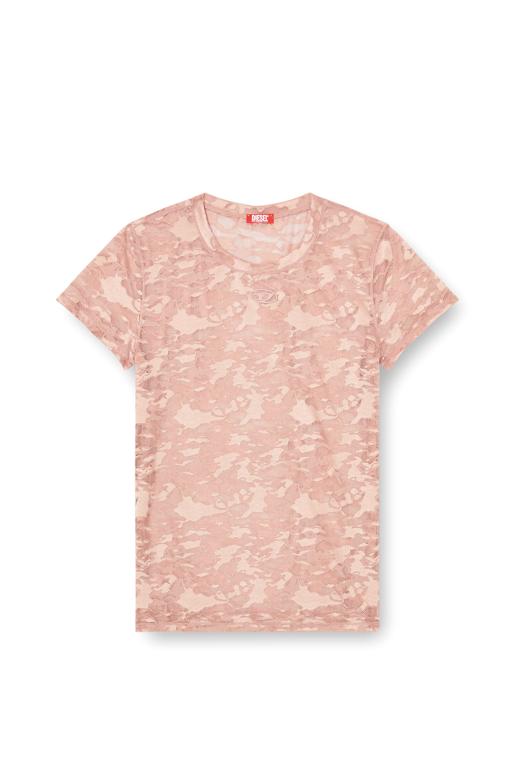Diesel - KASIA-UTLT, Damen T-Shirt mit Camouflage-Spitze in Fleischfarben - 4