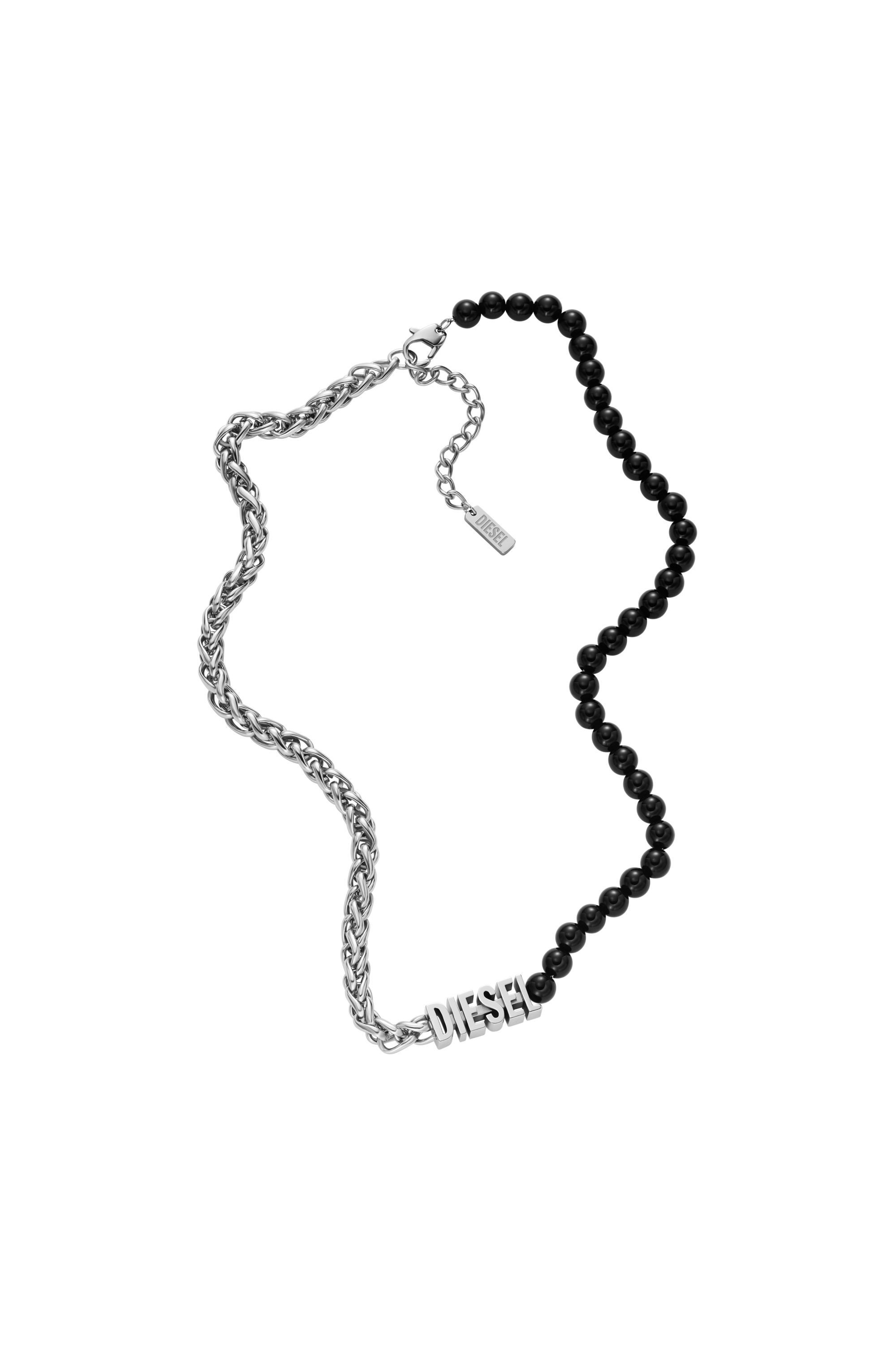 Diesel - DX1543040 JEWEL, Unisex Gliederkette mit schwarzen Achatperlen in Silber/Schwarz - 2