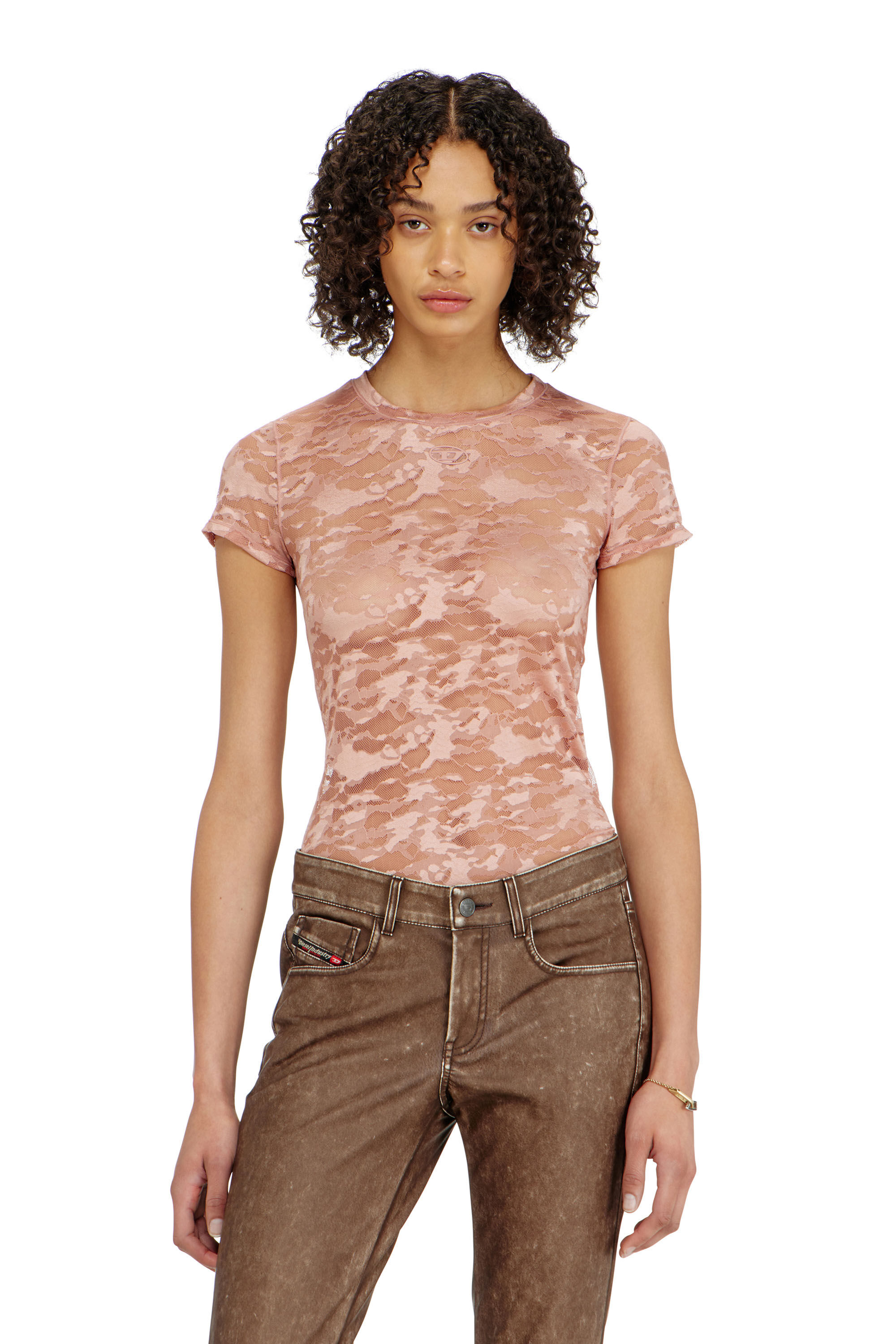 Diesel - KASIA-UTLT, Damen T-Shirt mit Camouflage-Spitze in null - 5