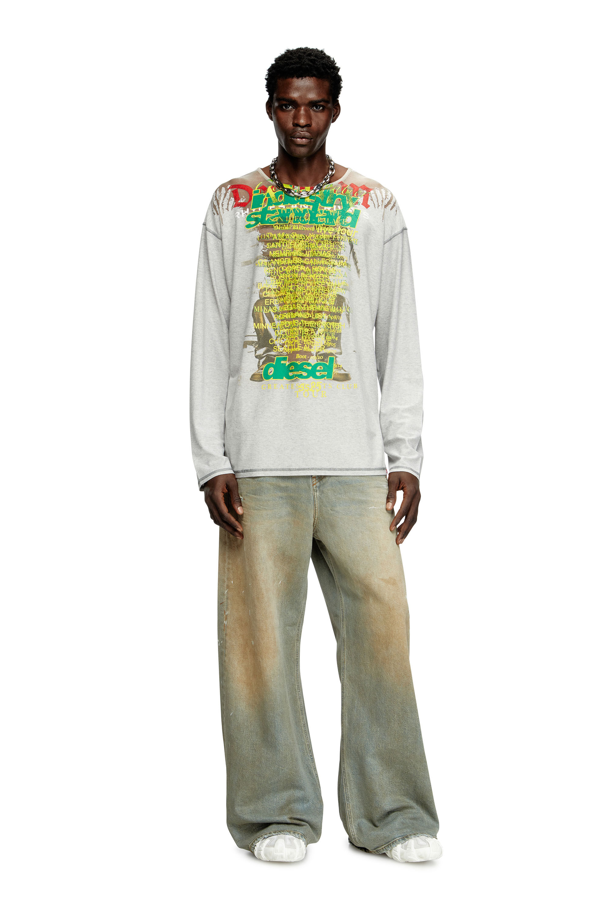Diesel - T-JERRY-B, Unisex Langarm-T-Shirt mit Text-Print in Grau - 1
