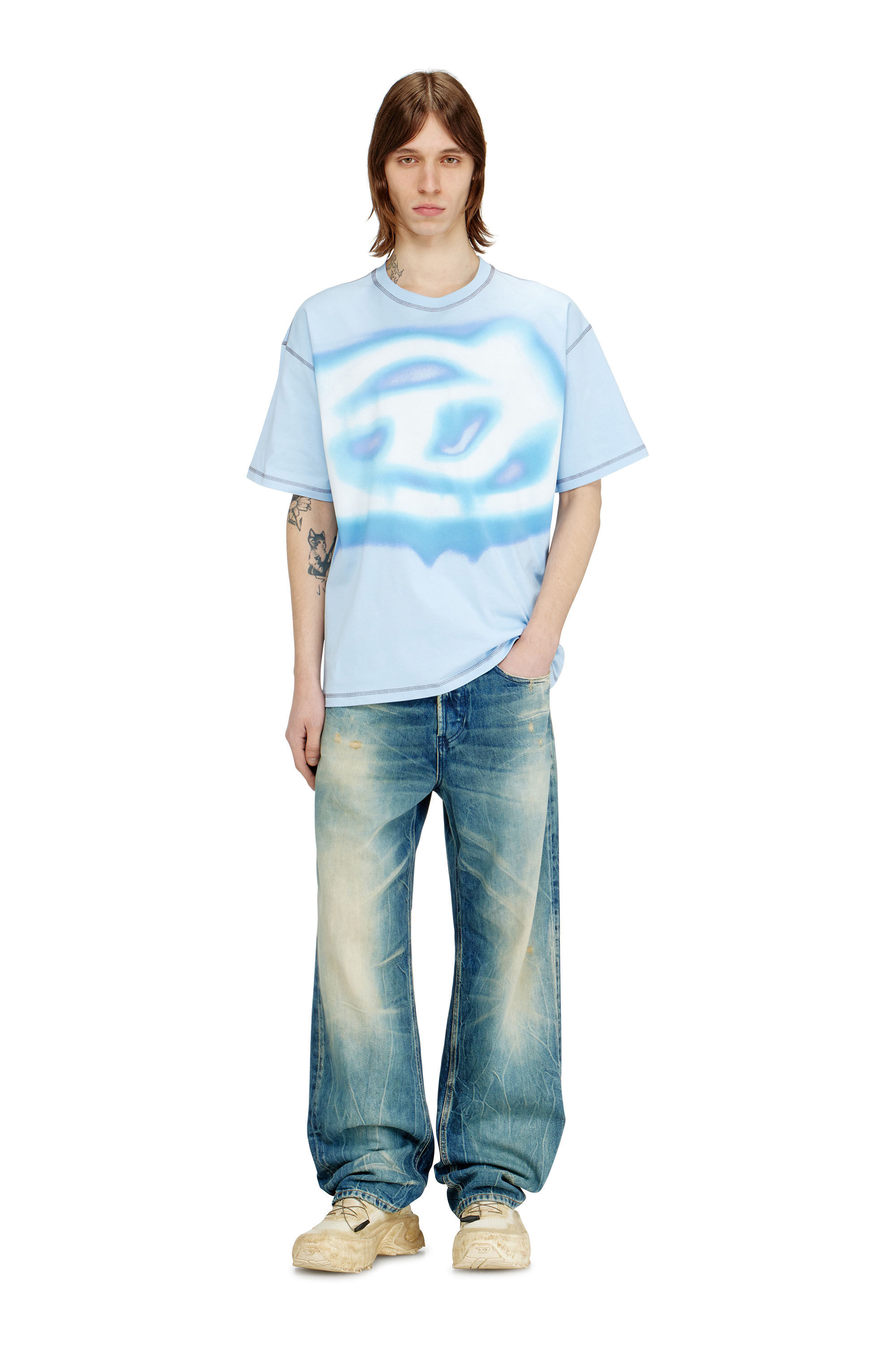 Diesel - T-BOXT-V11, Herren Lockeres T-Shirt mit Wasser-Effekt-Print in Hellblau - 1