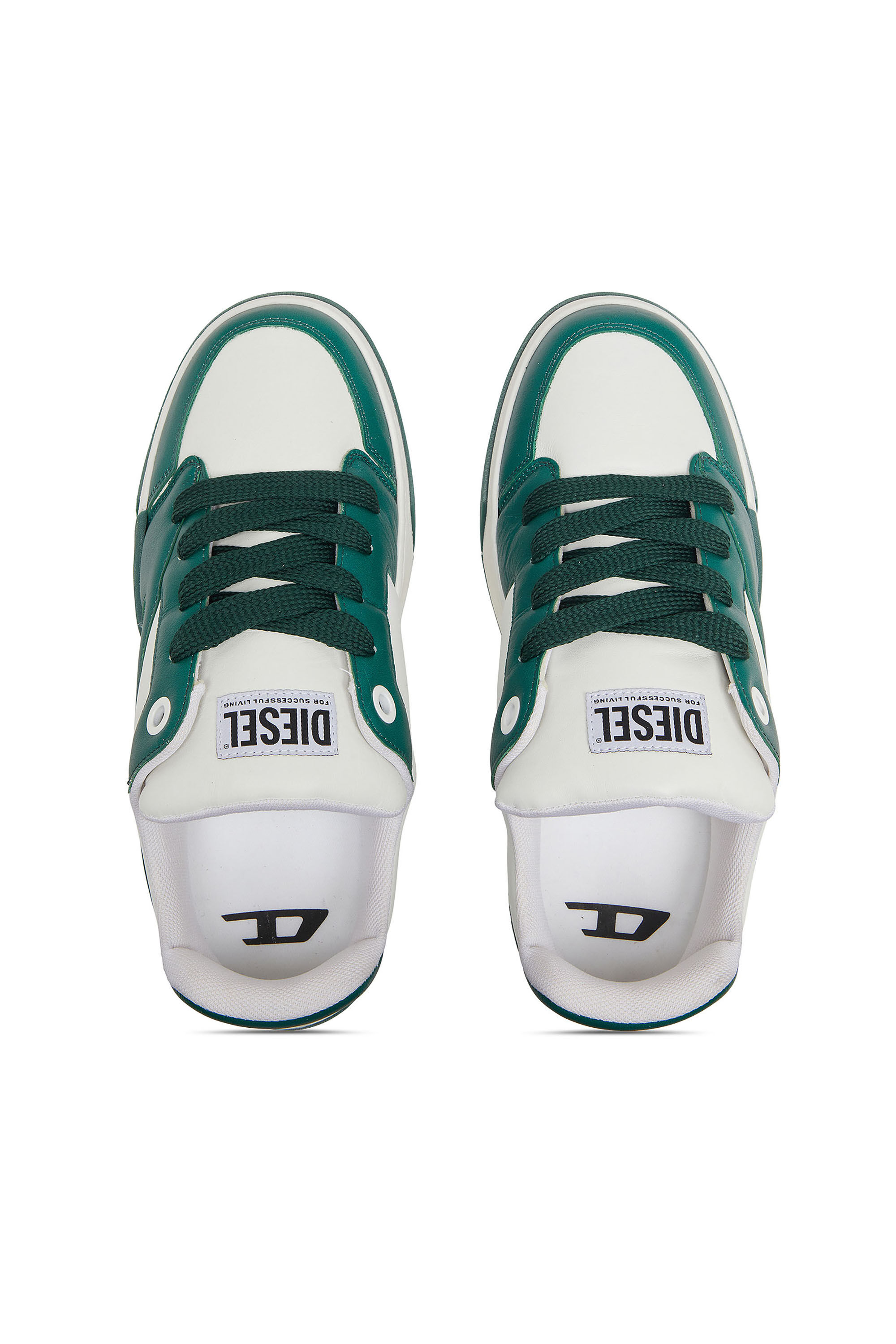 Diesel - S-D-OLLIE LOW, Herren D-Ollie-Sneakers aus Leder im Colour-Block-Design in Wei&szlig;/Gr&uuml;n - 4