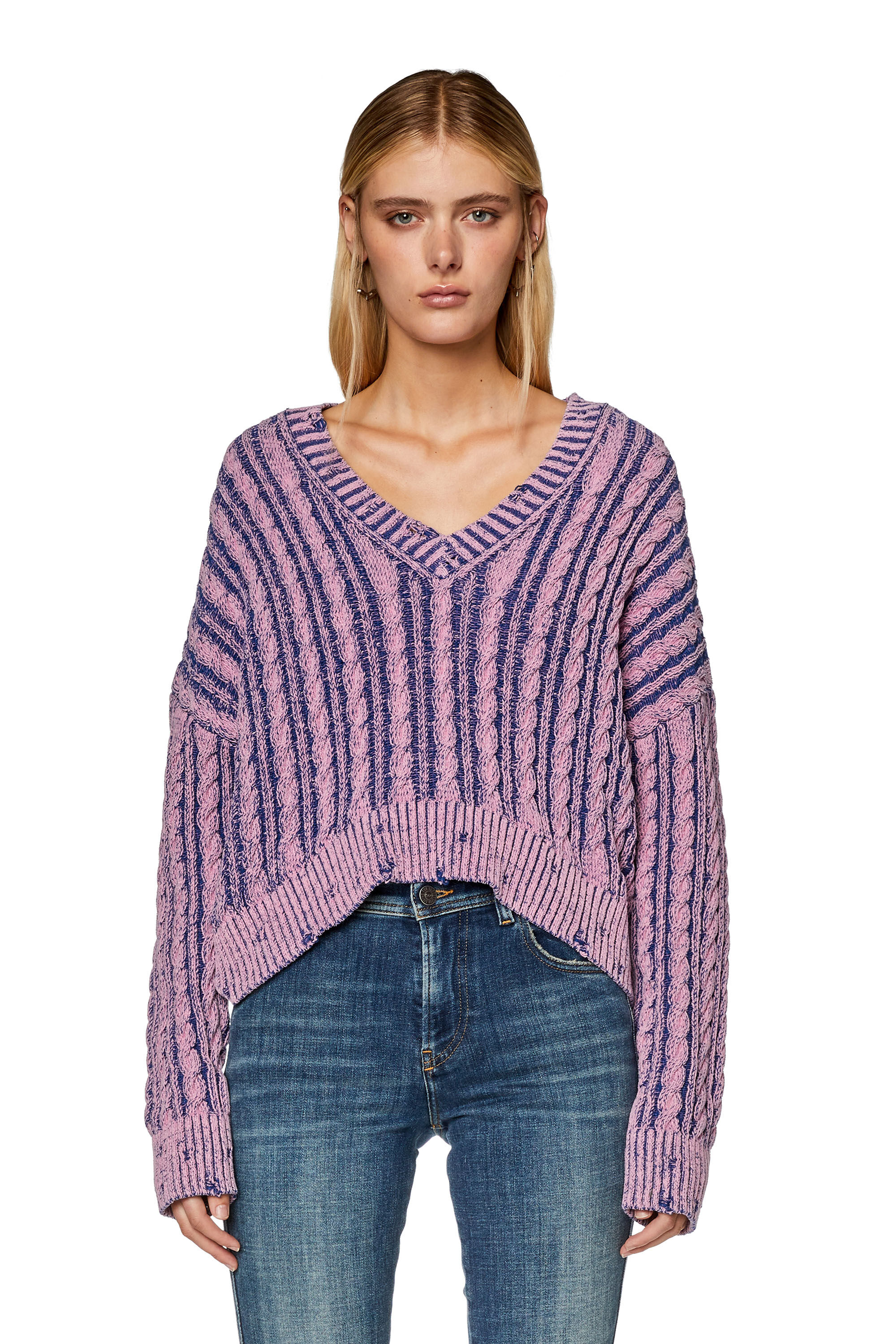 Diesel - M-OXIA, Damen Grobstrickpullover aus zweifarbiger Baumwolle in Lila - 5