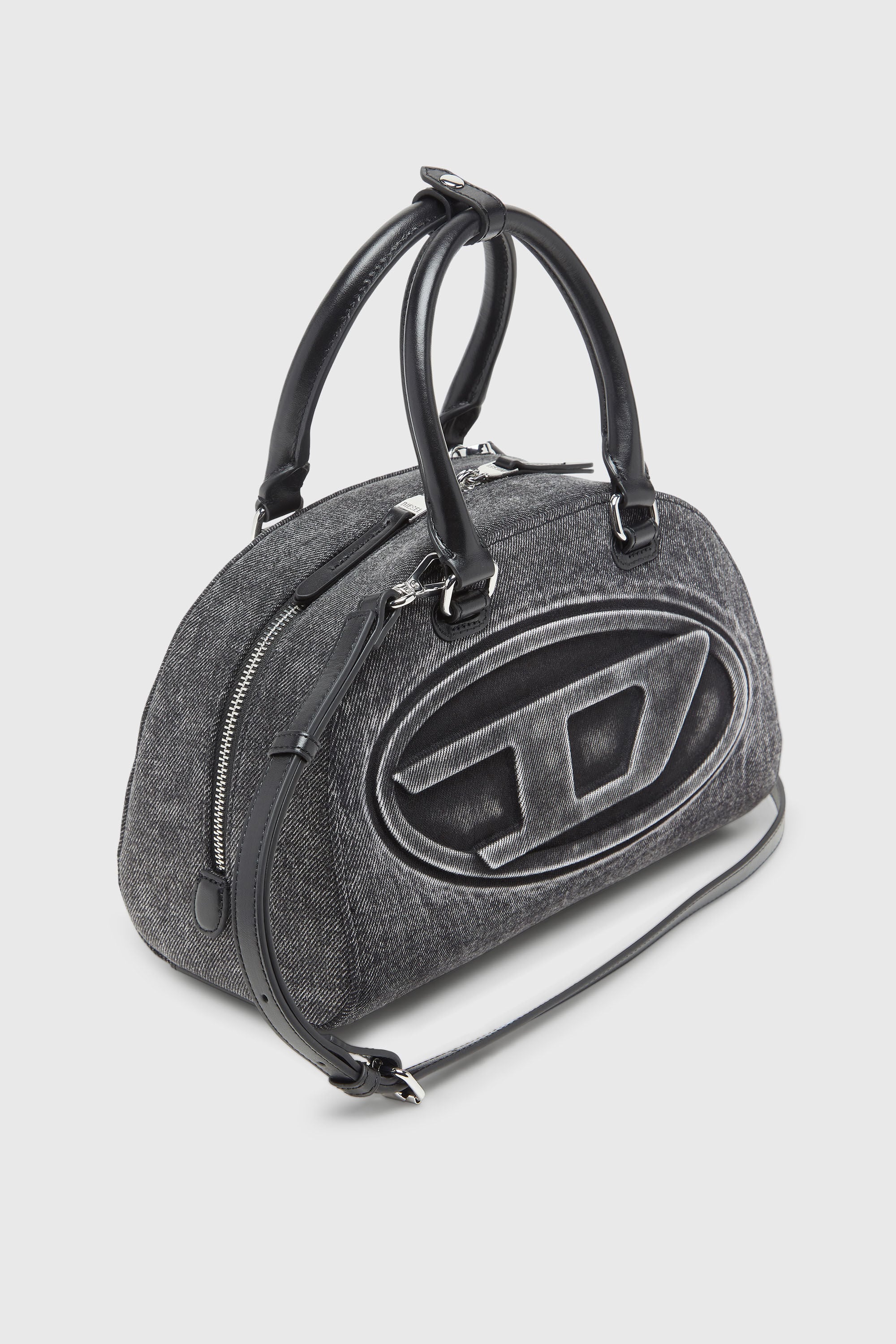 Diesel - 1DR DOME TOP HANDLE, Damen 1DR Dome-Bowlingtasche aus gewaschenem Denim in Grau - 6
