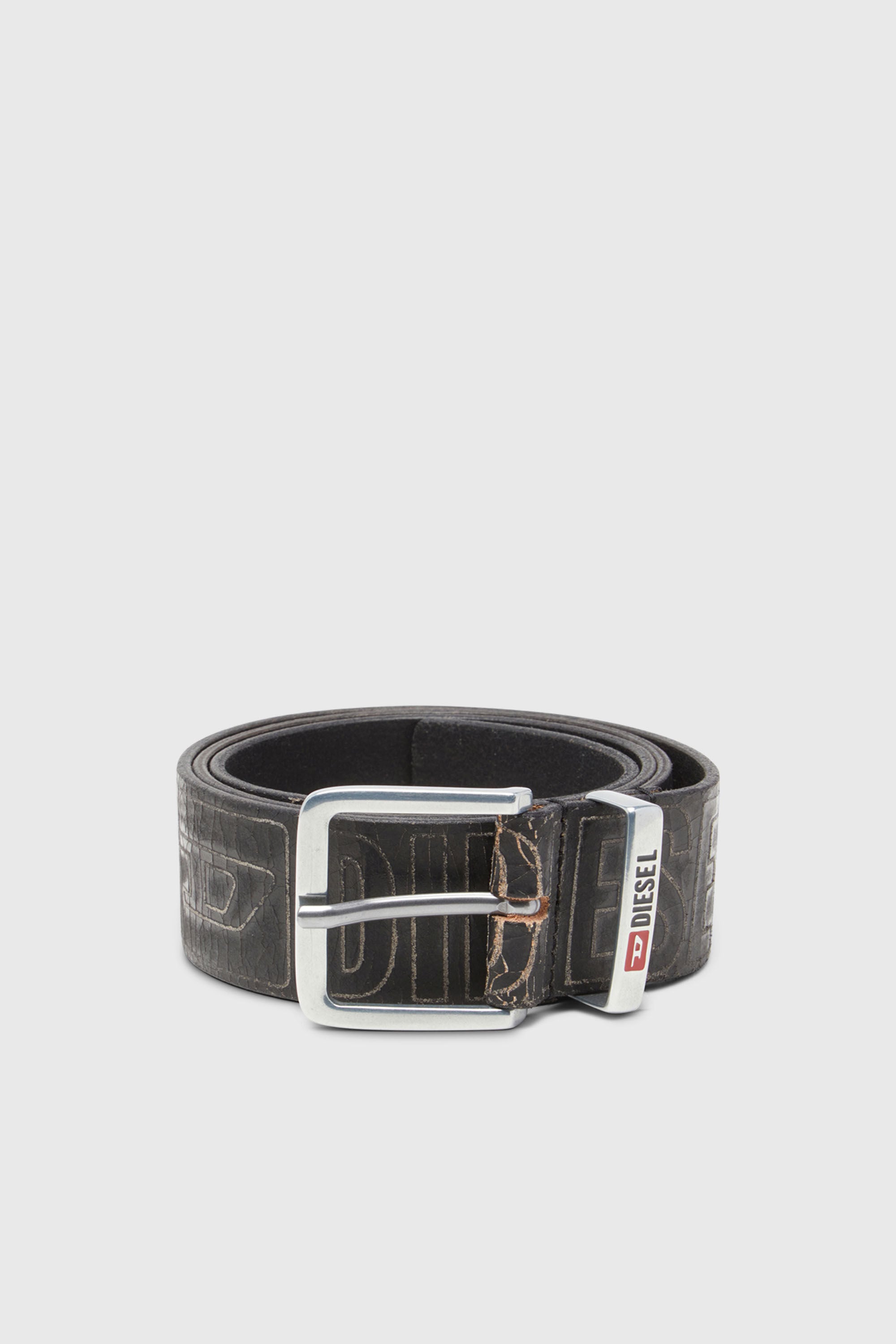 Diesel - B-BISCOTTO OUTLINE, Herren G&uuml;rtel aus Leder mit 4 cm Logo in Schwarz - 1