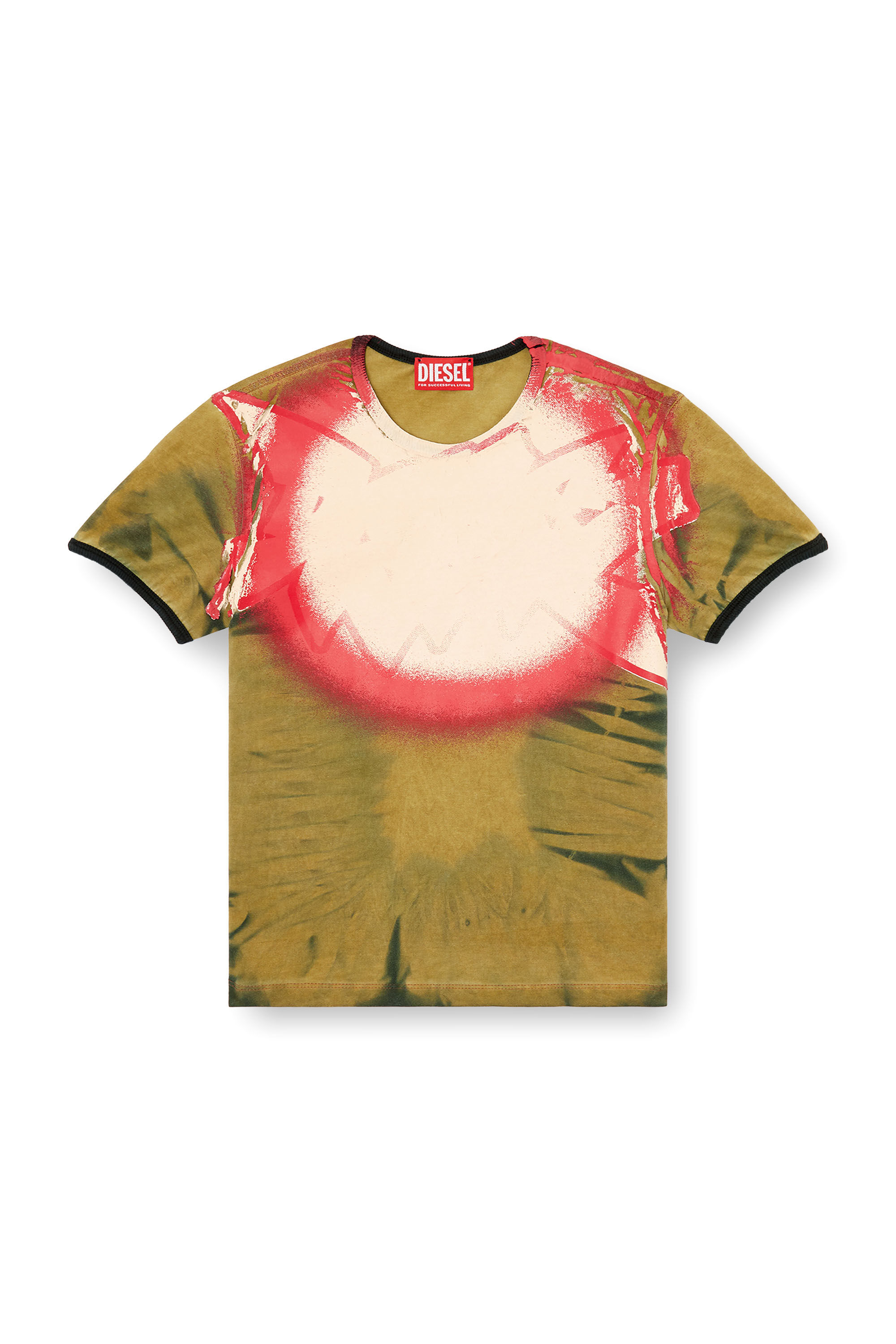 Diesel - T-UNCUTIE-LONG-Q1, Damen Batik-T-Shirt mit Scheinwerferlicht-Print in Armeegrün - 2