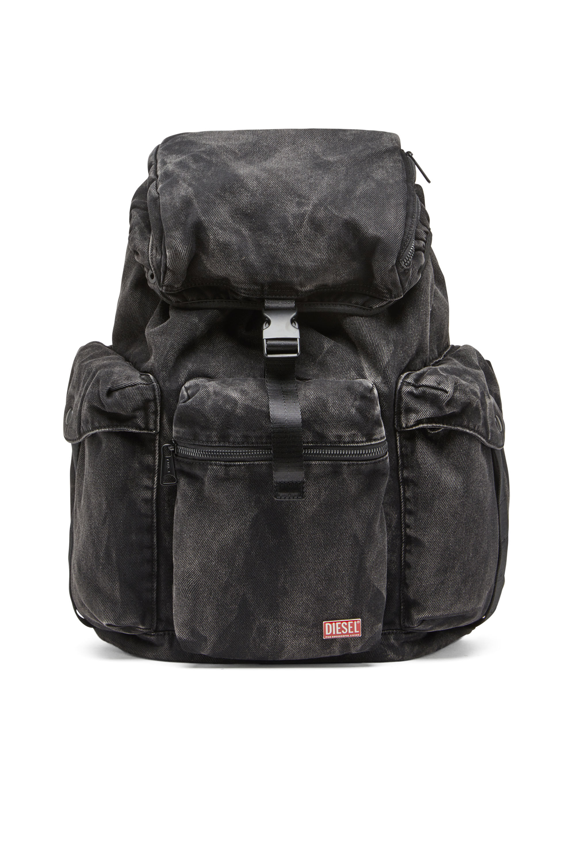 Herren Utlt Backpack Utility Rucksack aus Denim in Wolken Optik Schwarz Diesel