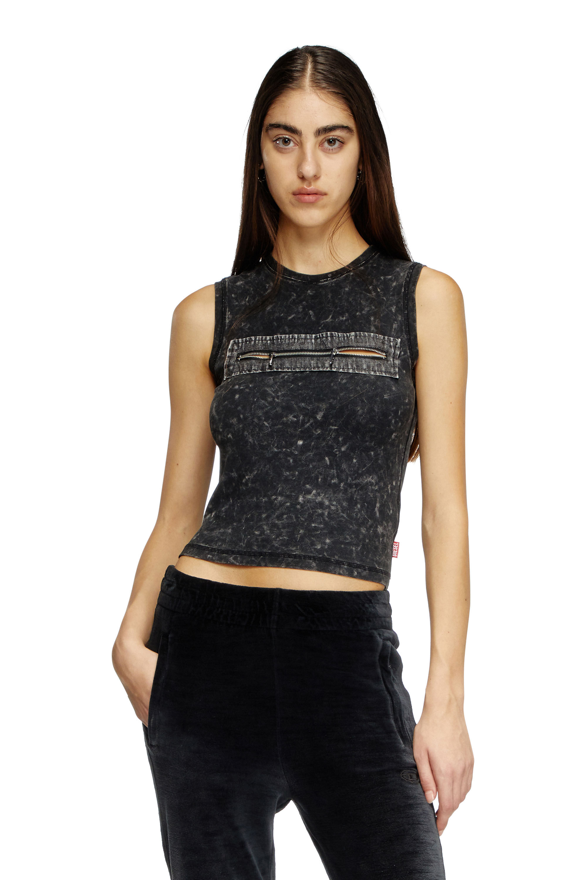 Women's Sleeveless top with zip detail | Black | Diesel
