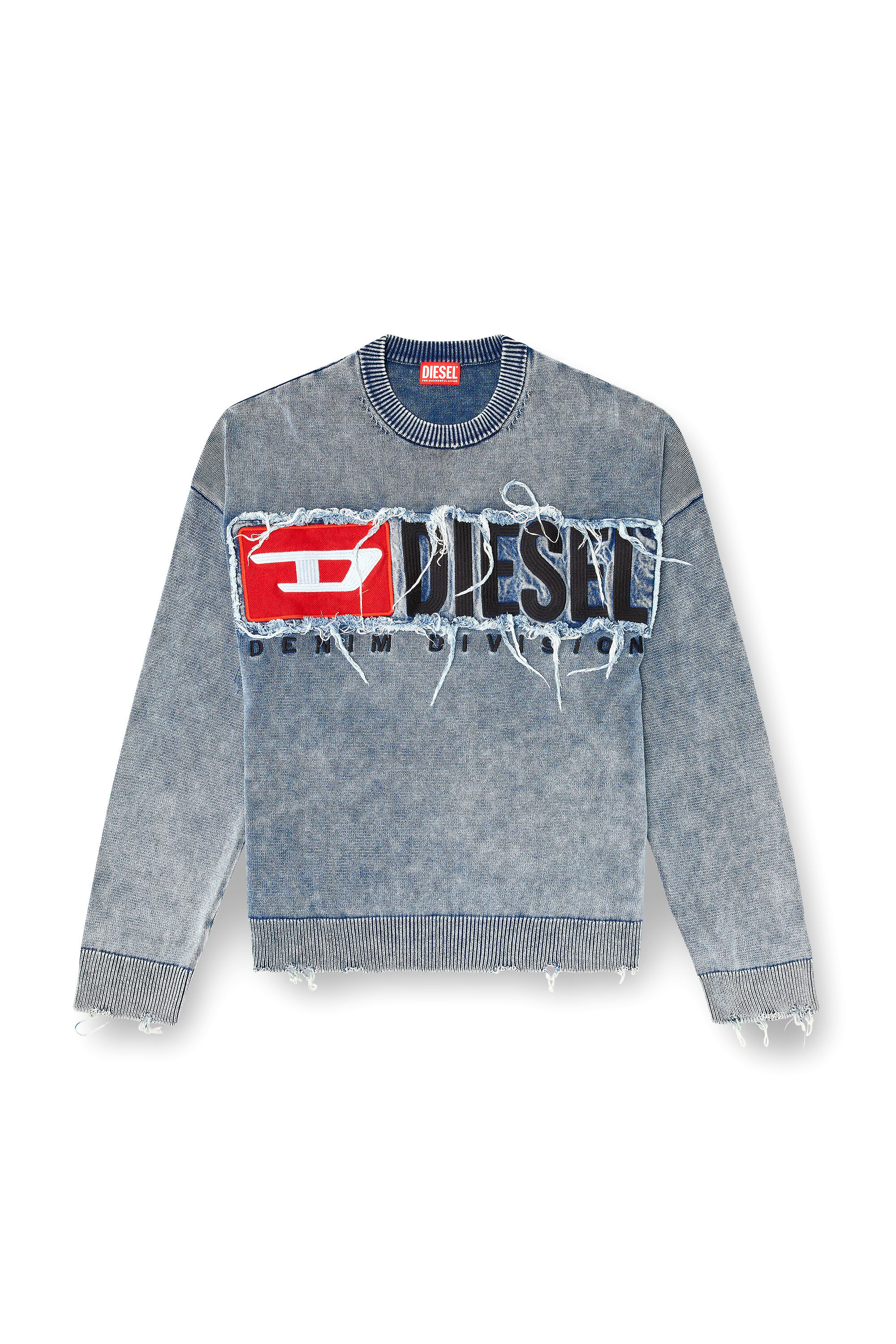 Diesel - K-FRONZI, Herren Pullover aus Baumwolle mit Denim-Logo-Patch in Blau - 2