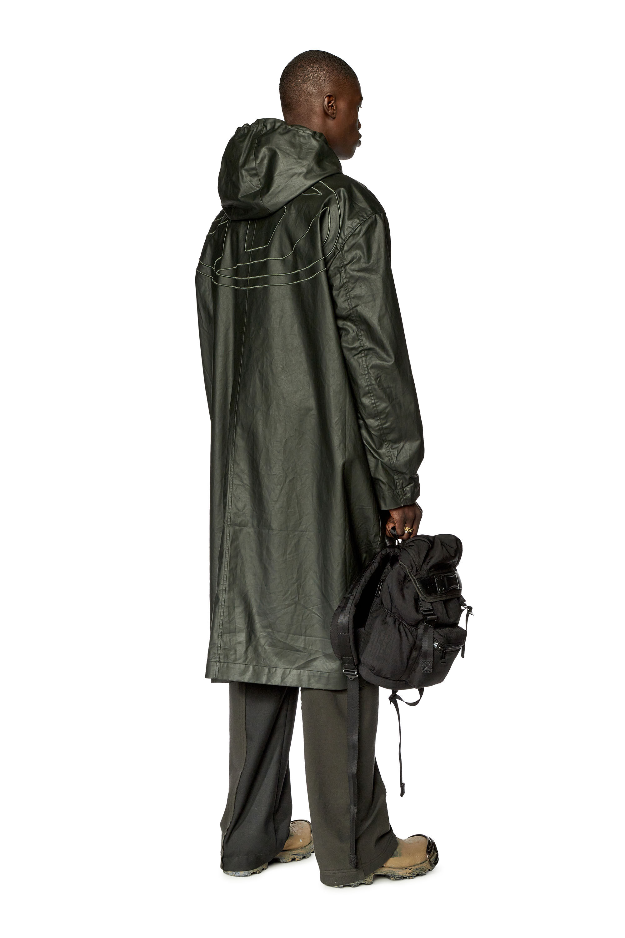 Diesel - J-COAT, Man Long jacket in coated cotton twill in Black - Image 1