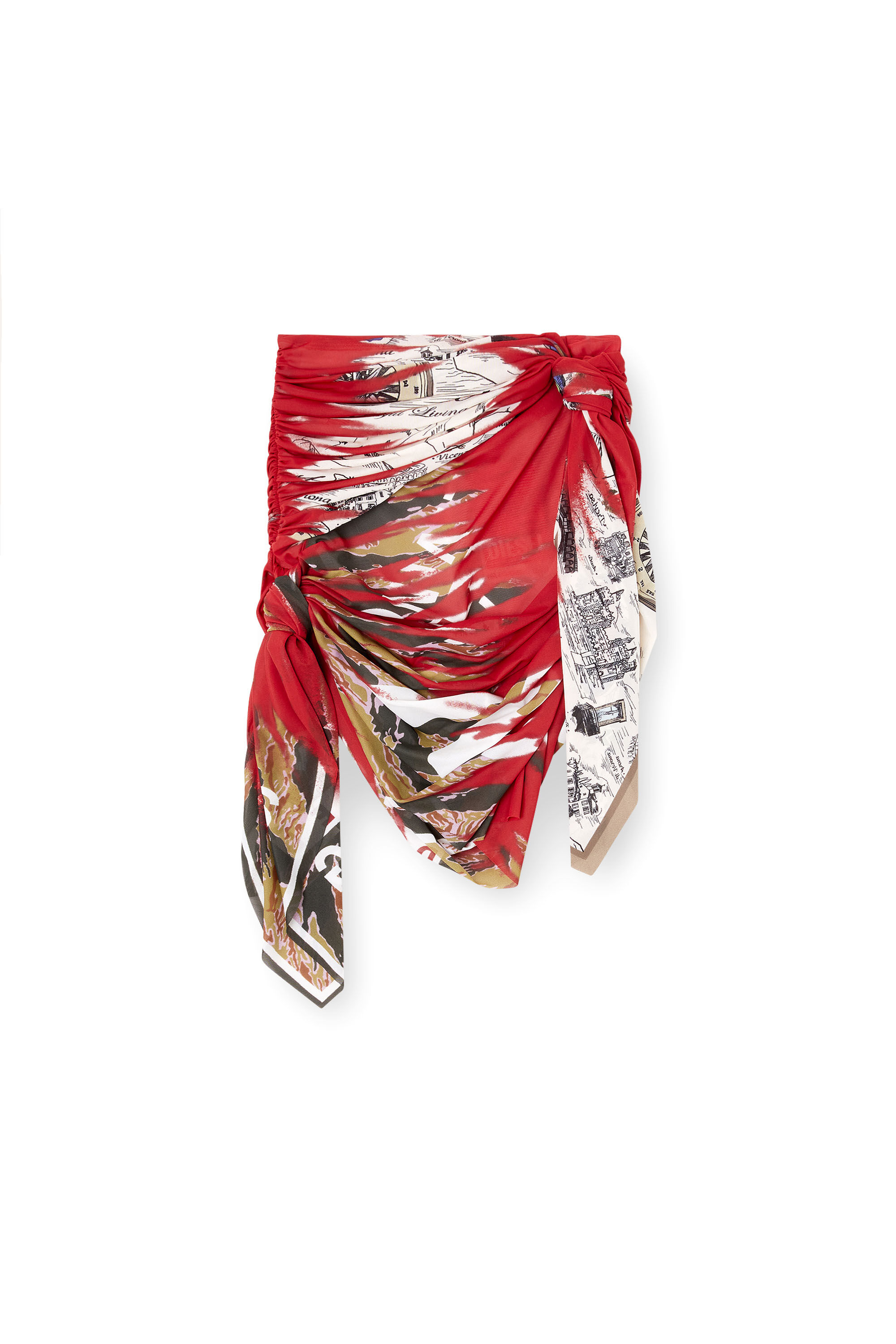 Diesel - O-RUELLIA, Damen Drapierter Bandana-Minirock aus Stretch-Nylon in Rosa/Weiss - 2