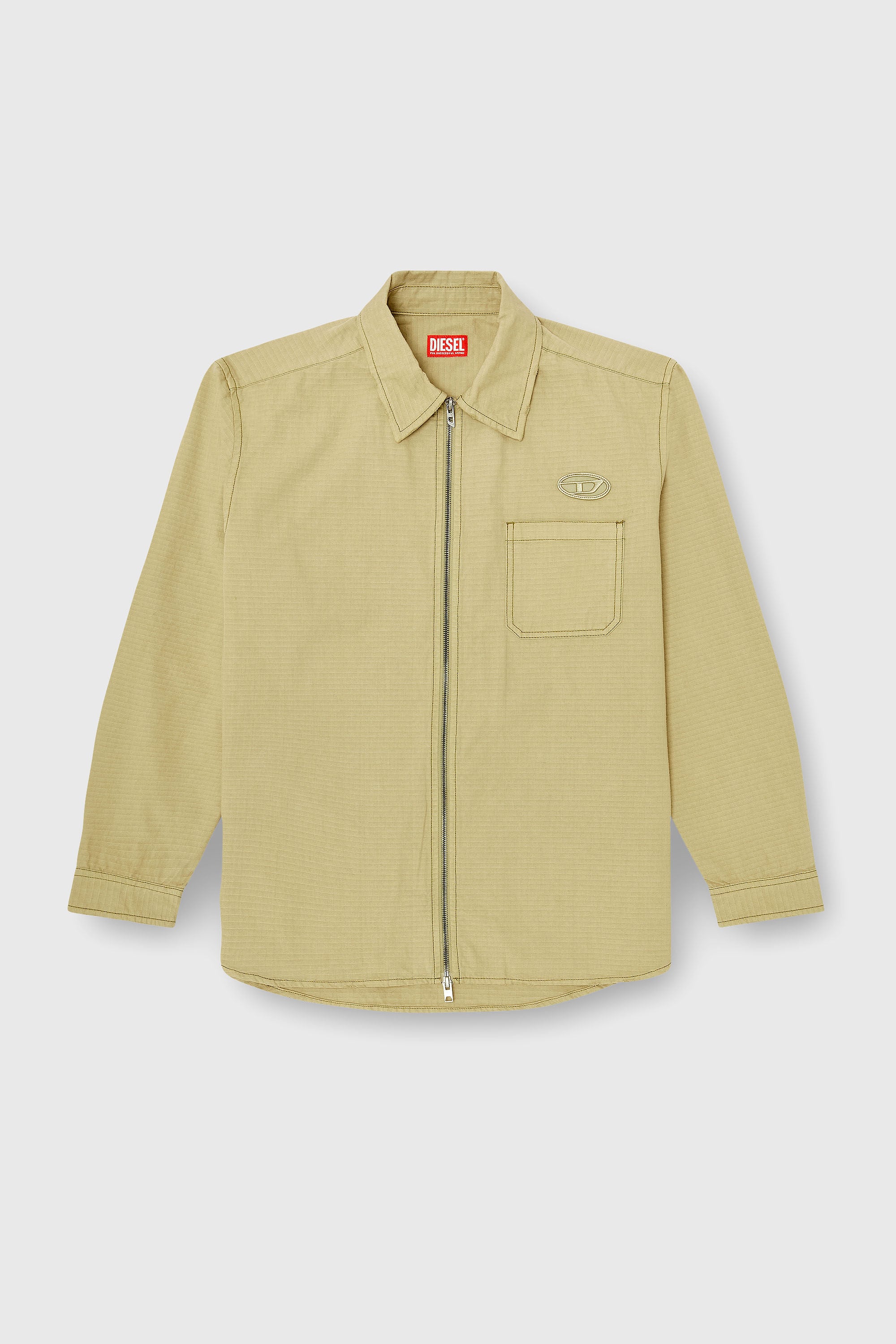 Diesel - S-ALIAS-ZIP, Herren Ripstop-Hemd mit Rei&szlig;verschluss in Beige - 2