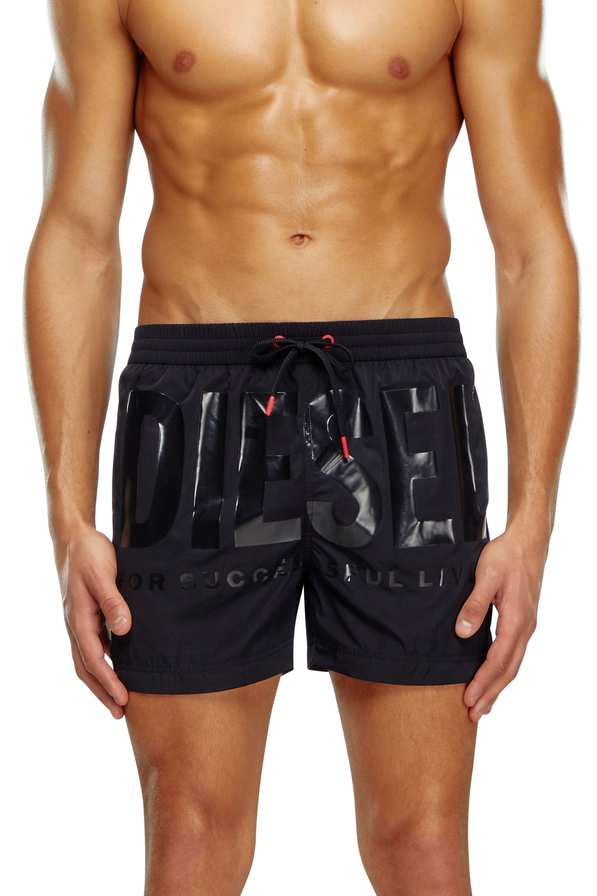 Diesel - BMBX-KEN-37, Man Mid-length swim shorts with tonal logo in Black - Image 1