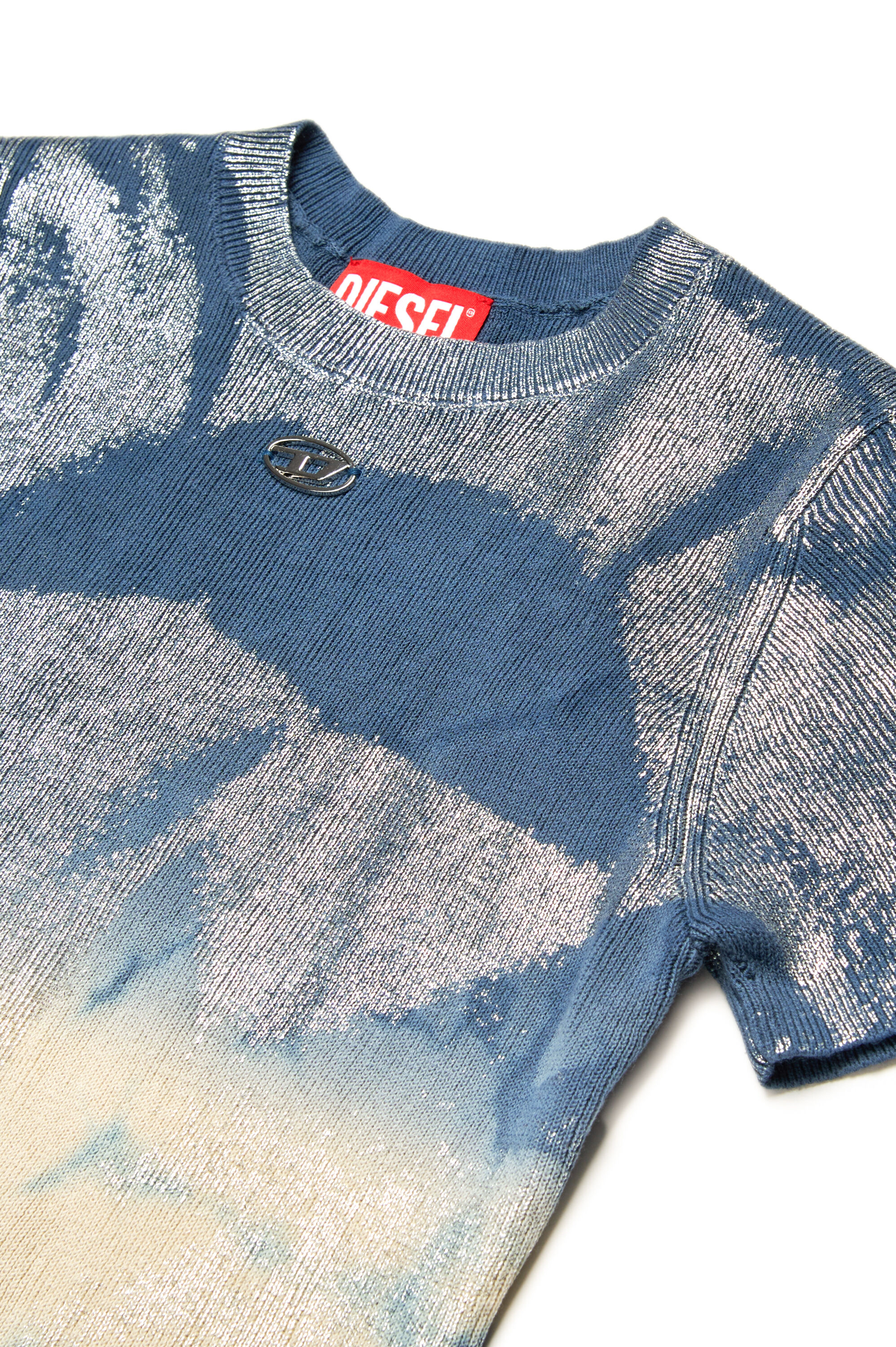 Diesel - KMILEENSS, Damen Solarisiertes Metallic-Strick-T-Shirt in Silber/Blau - 3