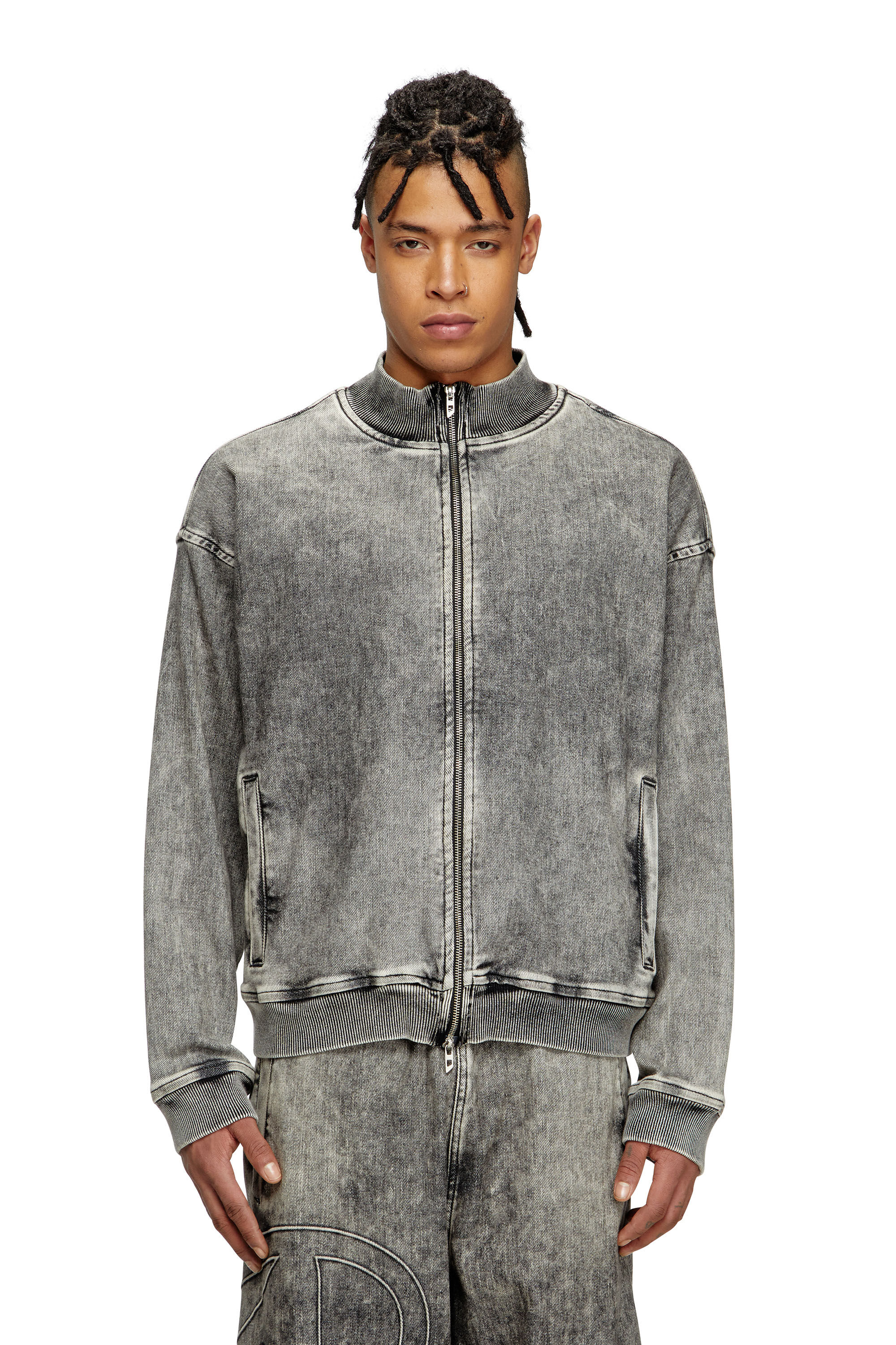 Diesel - D-CARLY-S TRACK, Unisex Pullover mit Reißverschluss aus Track Denim und Oval D in Dunkelgrau - 3