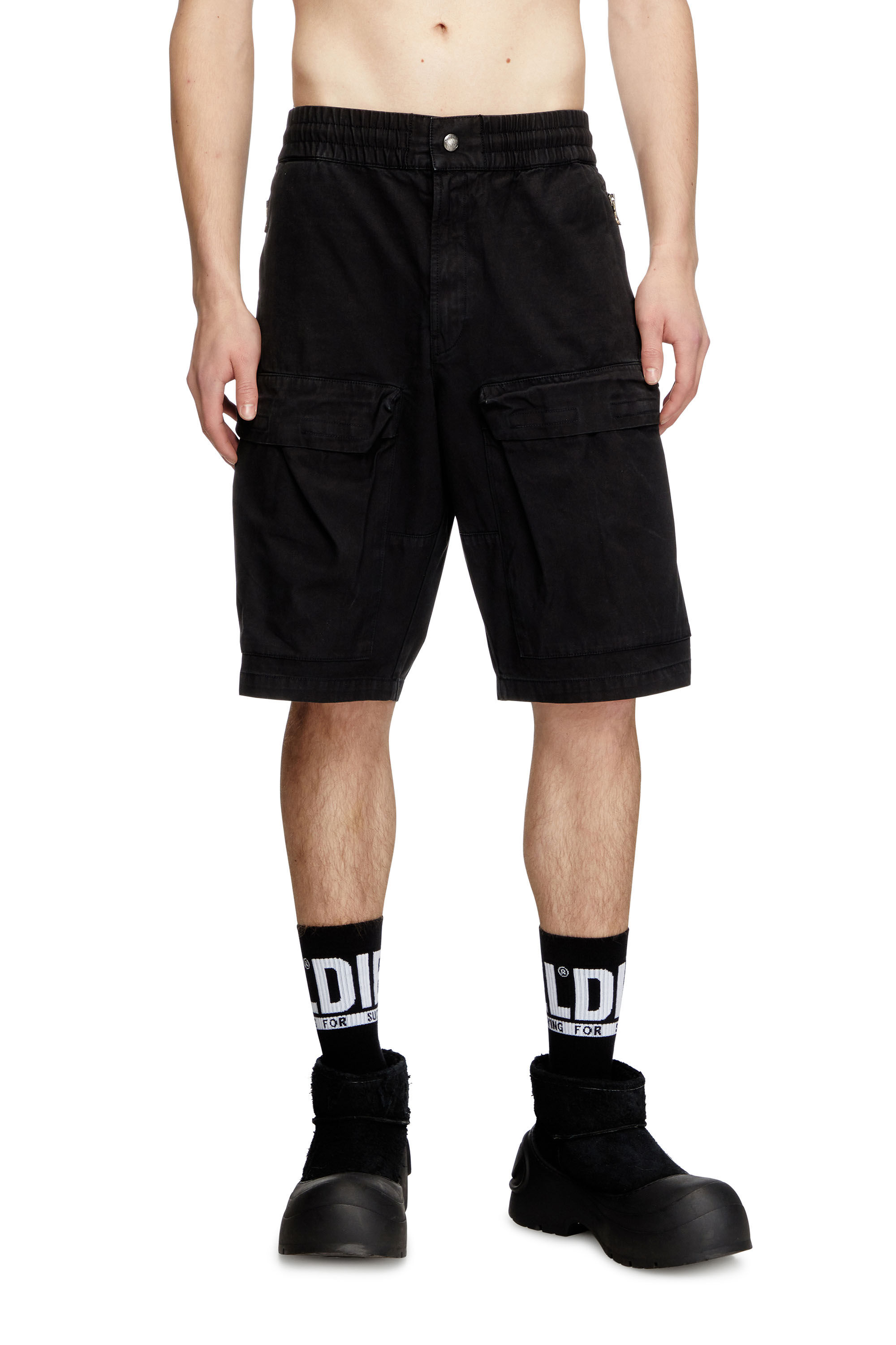 Diesel - P-BEECK-SHORT, Herren Cargoshorts aus verblasster Biobaumwolle in Schwarz - 3