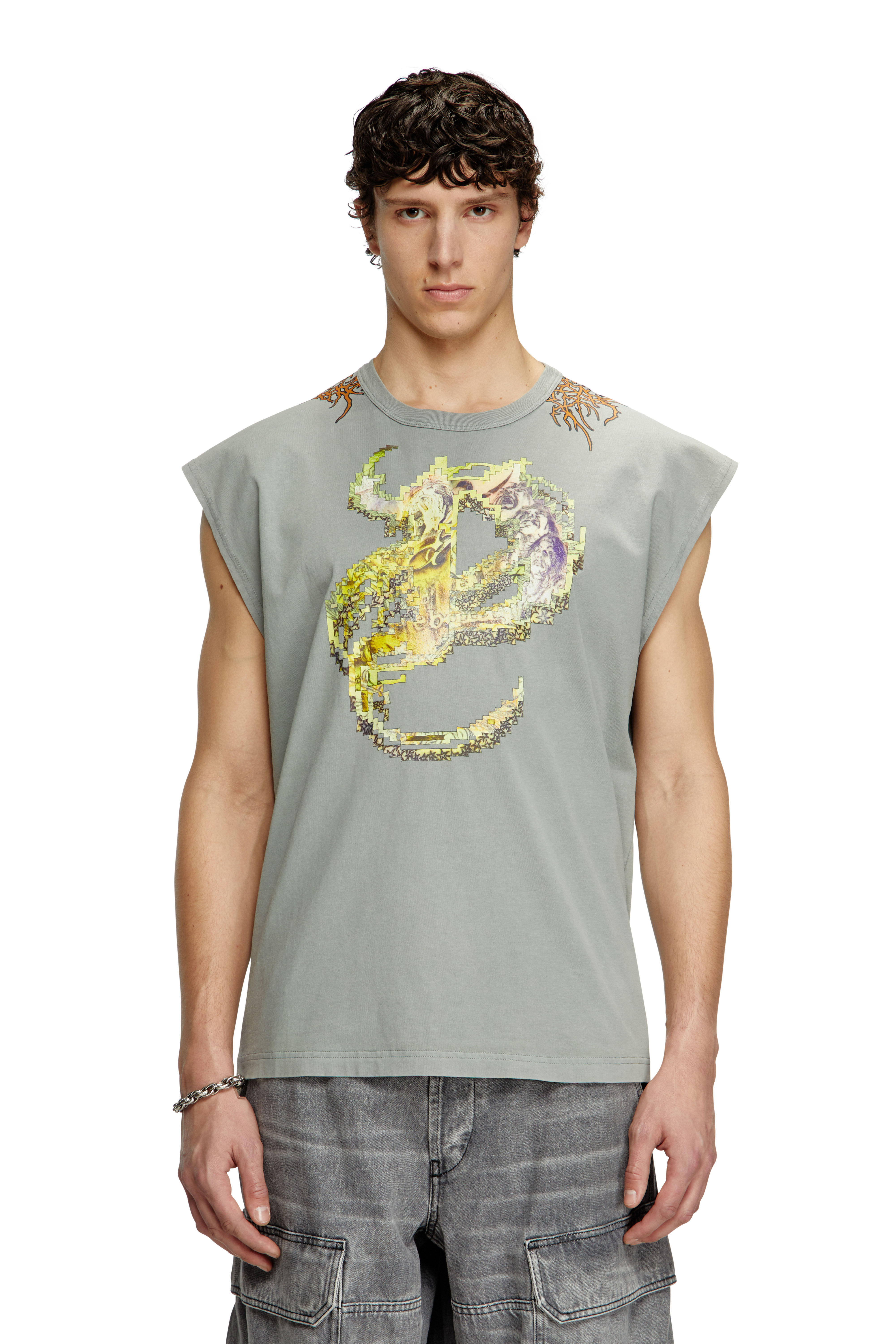 Diesel - T-BOXT-SL-R1, Herren Tanktop mit Tattoo-Grafiken in Grau - 3
