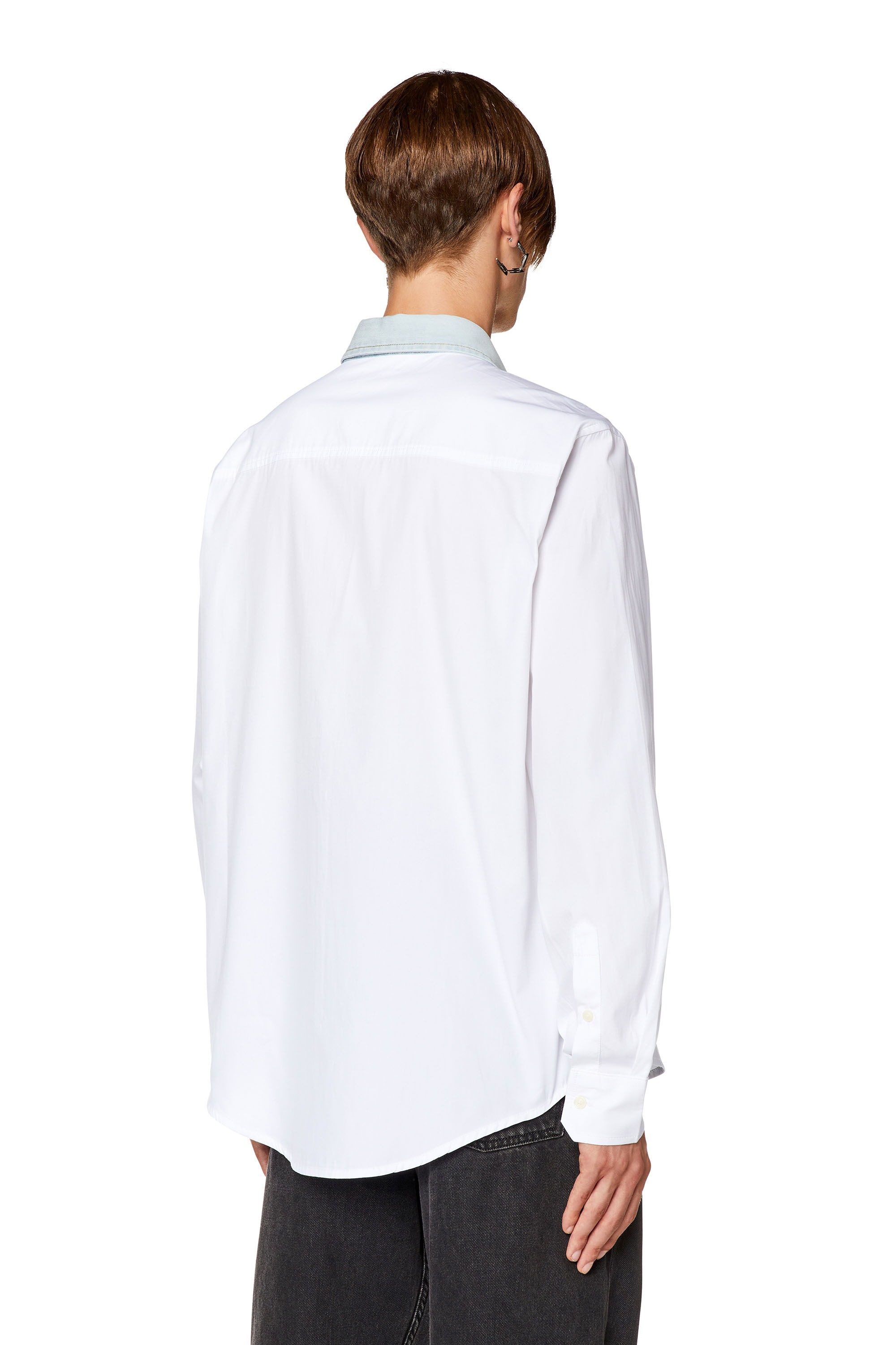 Diesel - S-HOLLS, Man Cotton shirt with denim collar in White - Image 4