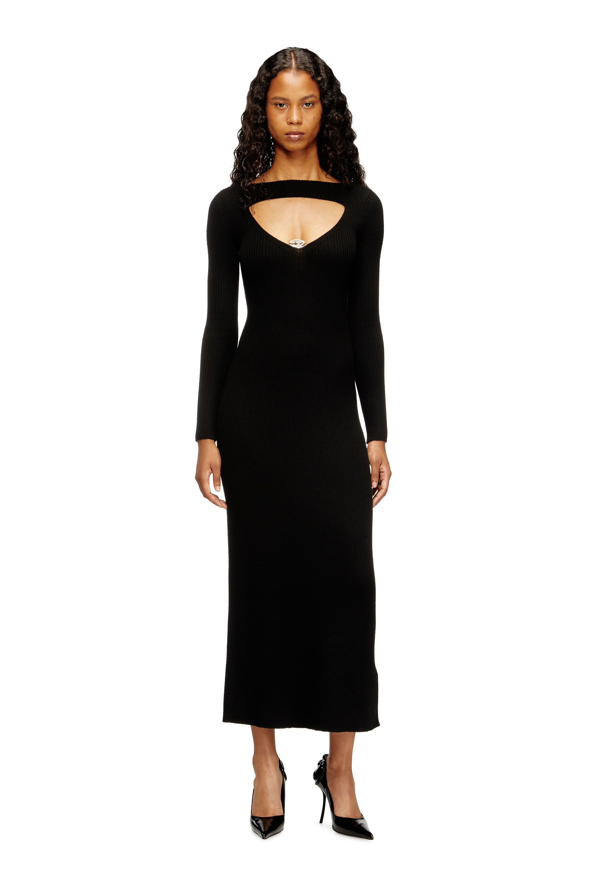 Diesel - M-OLONI, Damen Midikleid aus Wolle mit Intarsienmuster in Schwarz - 3