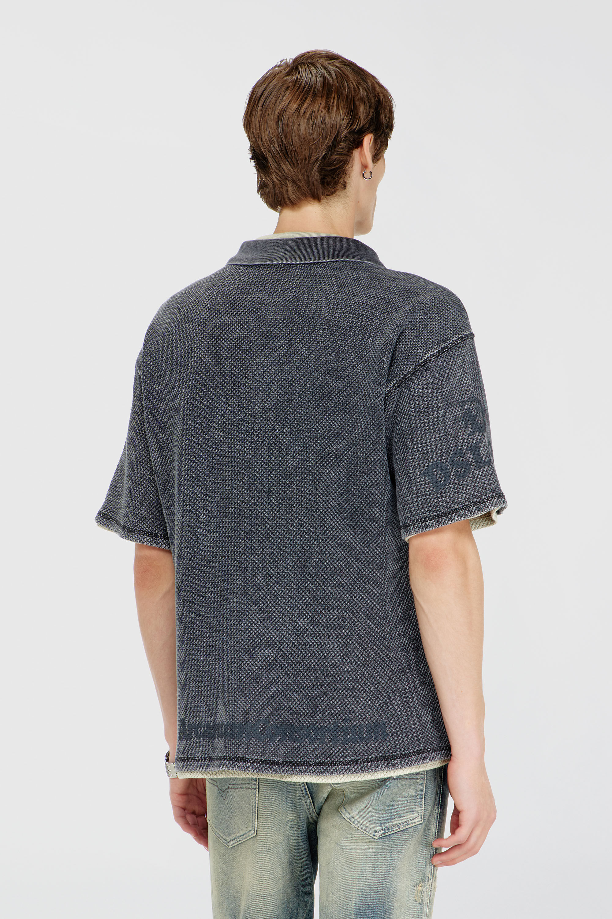 Diesel - T-ERRY-ZIP, Herren Mesh-Jacquard-Poloshirt mit Phoenix-Print in Dunkelgrau - 4