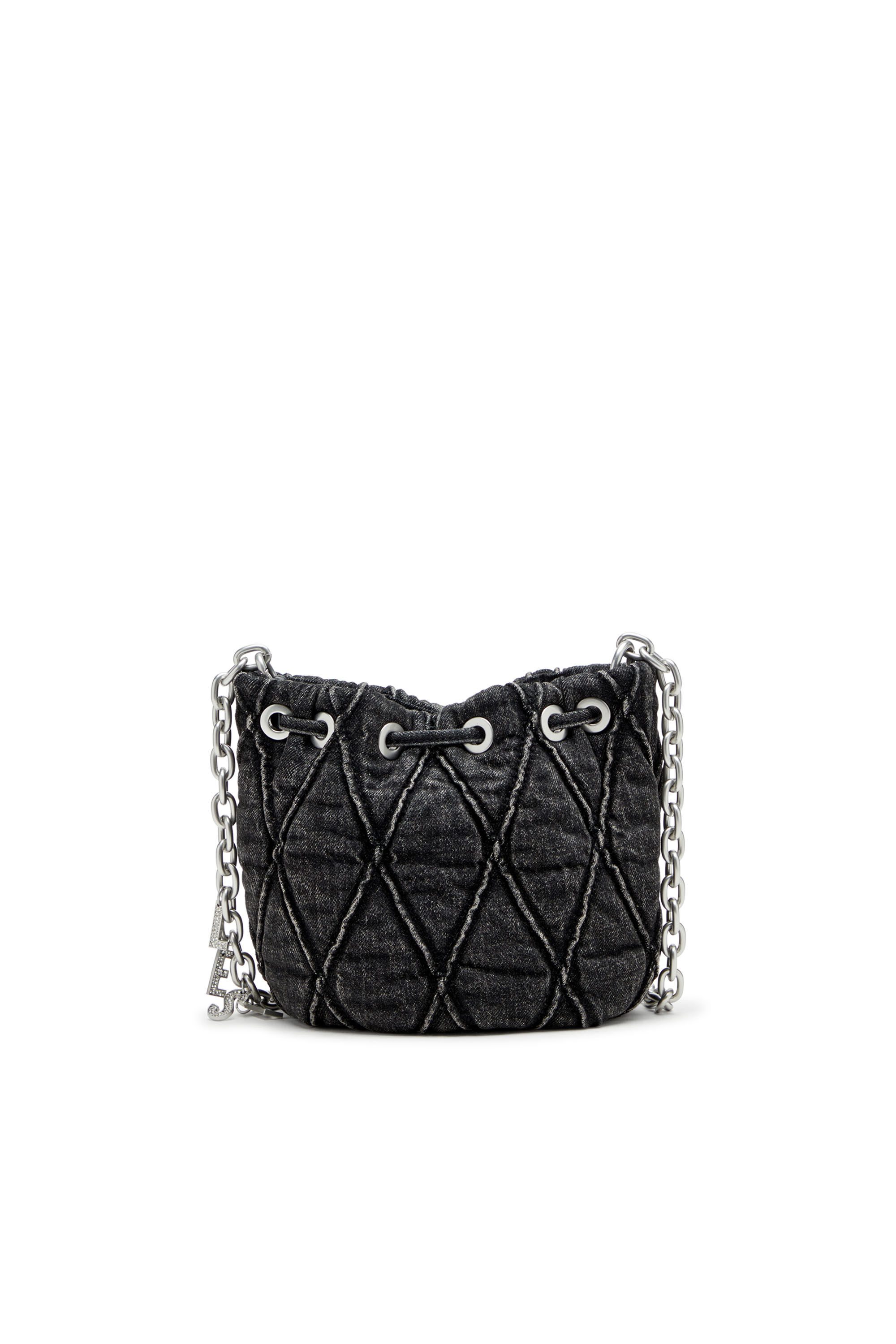 Diesel - CHARM-D BUCKET S, Damen Charm-D S-Mini-Beuteltasche aus behandeltem, gestepptem Denim in Schwarz - 3