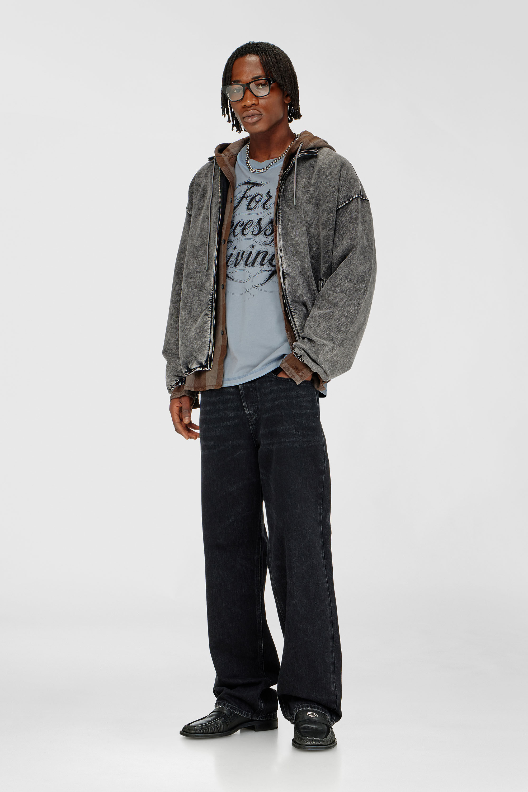 Diesel - S-CORSY, Herren Sweatjacke mit Denim-Effekt in Grau - 1