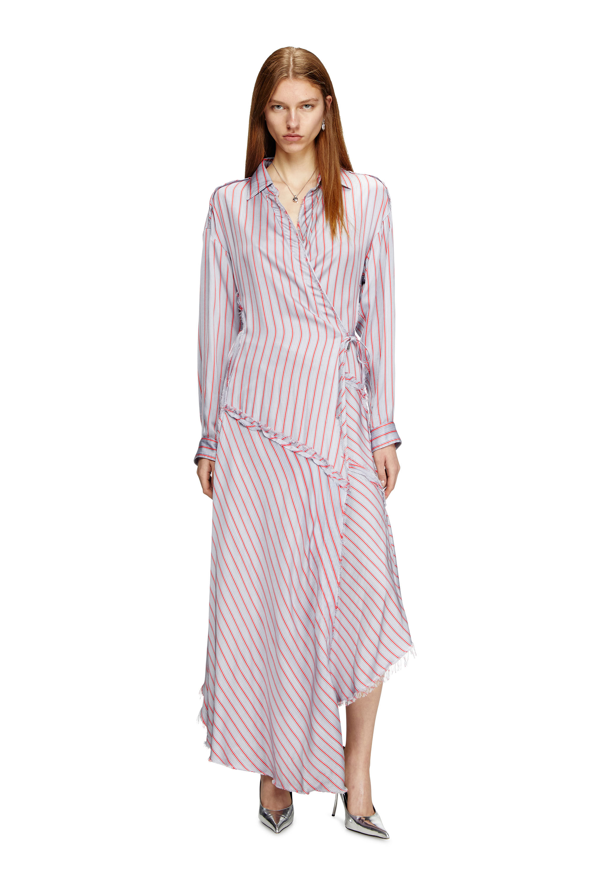 Diesel - D-RAVEN, Damen Asymmetrisches Hemdblusenkleid in Wickel-Optik in Rosa/Violett - 3