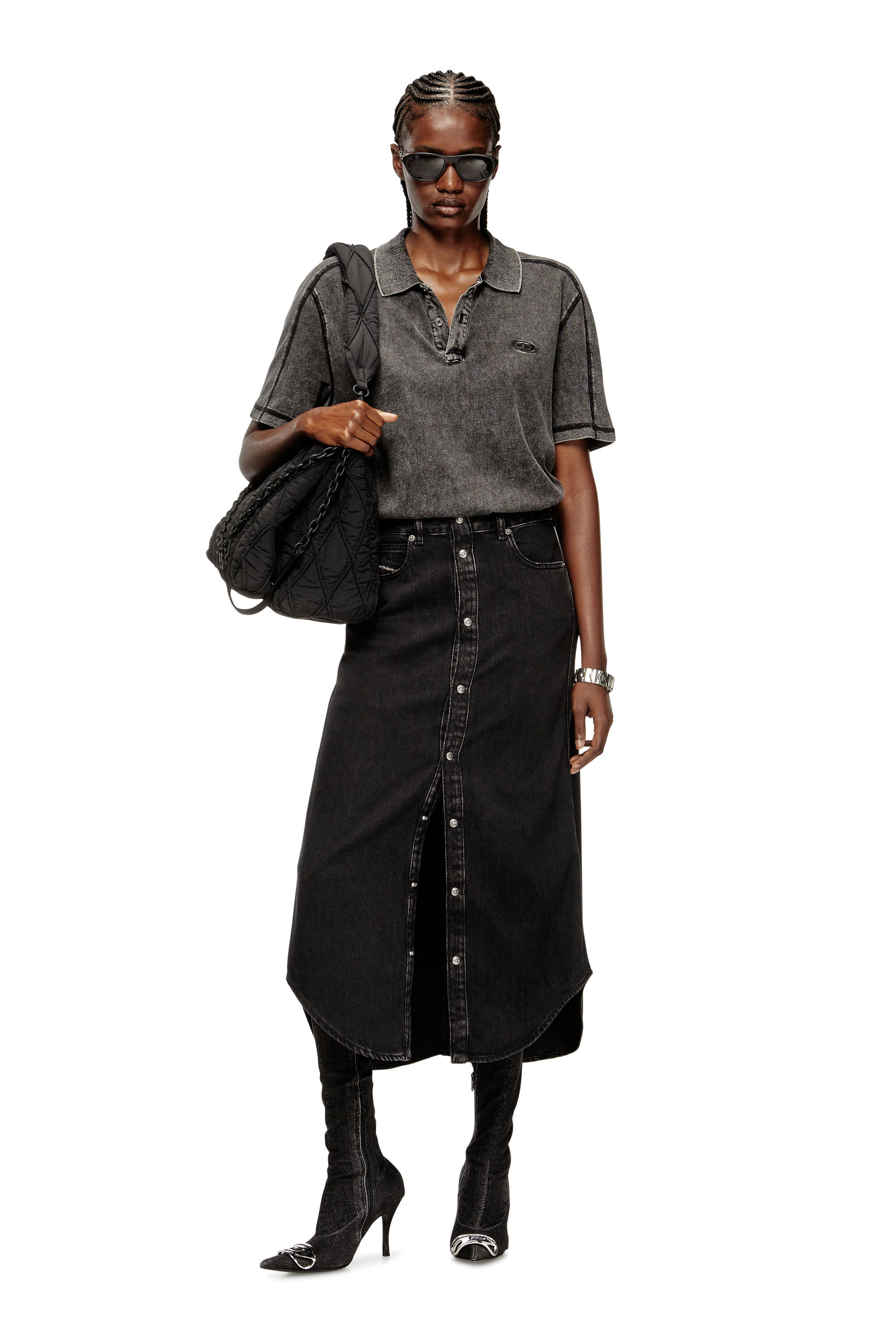 Diesel - DE-ARD-LONG, Damen Midirock aus Denim in Schwarz - 1