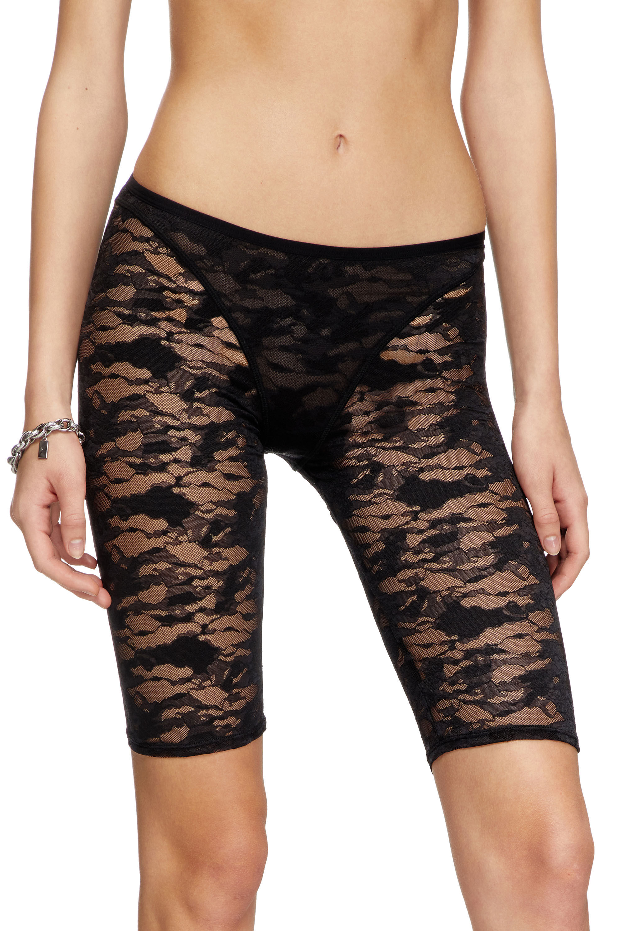 Diesel - UFLB-D-OVAL-LACE-SHORT, Damen Camouflage-Spitzen-Shorts mit Oval D-Plakette in Schwarz - 3