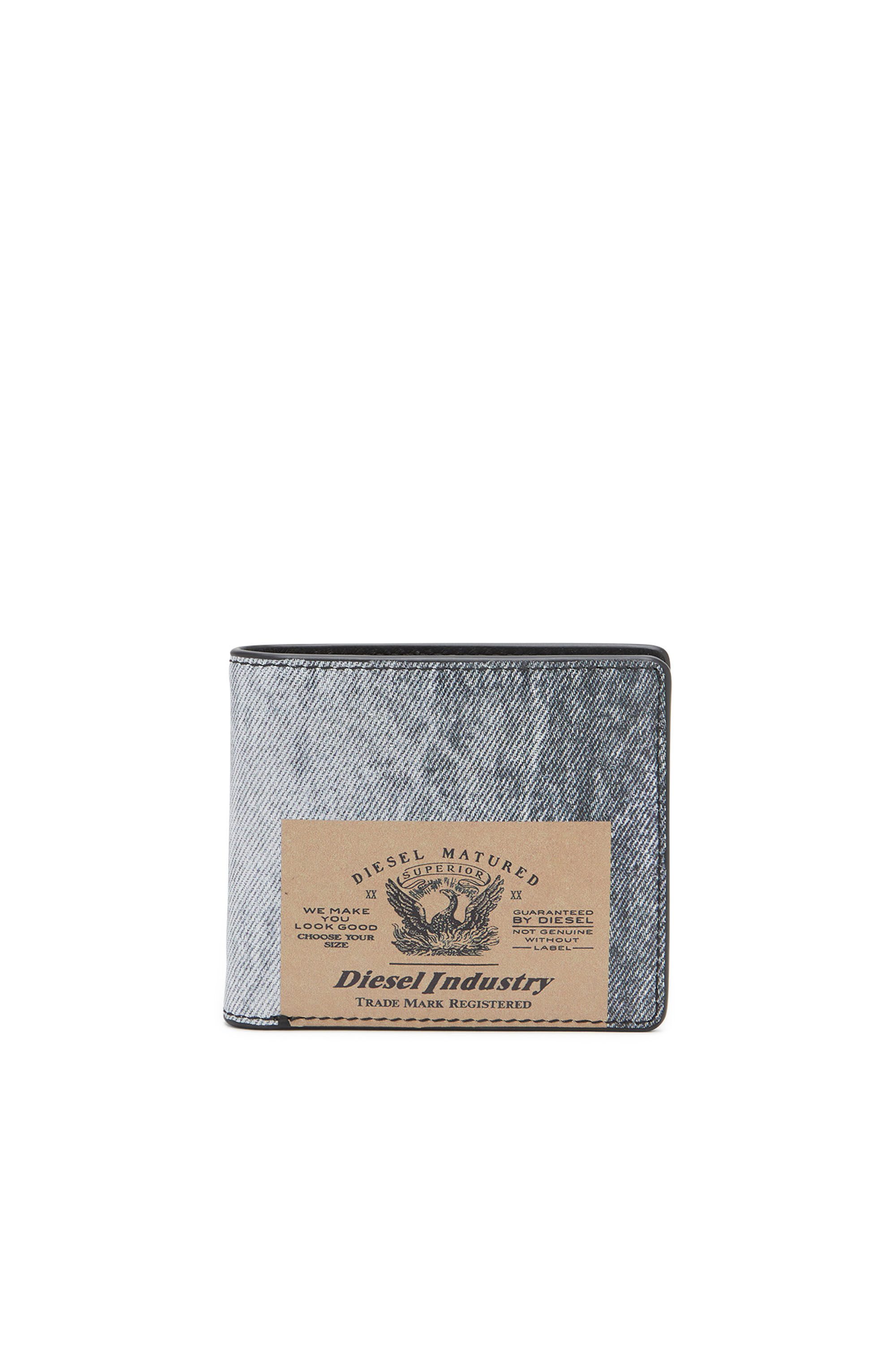 Diesel - JACKRON BI-FOLD COIN S, Man Leather bi-fold wallet with denim print in Blue - Image 1